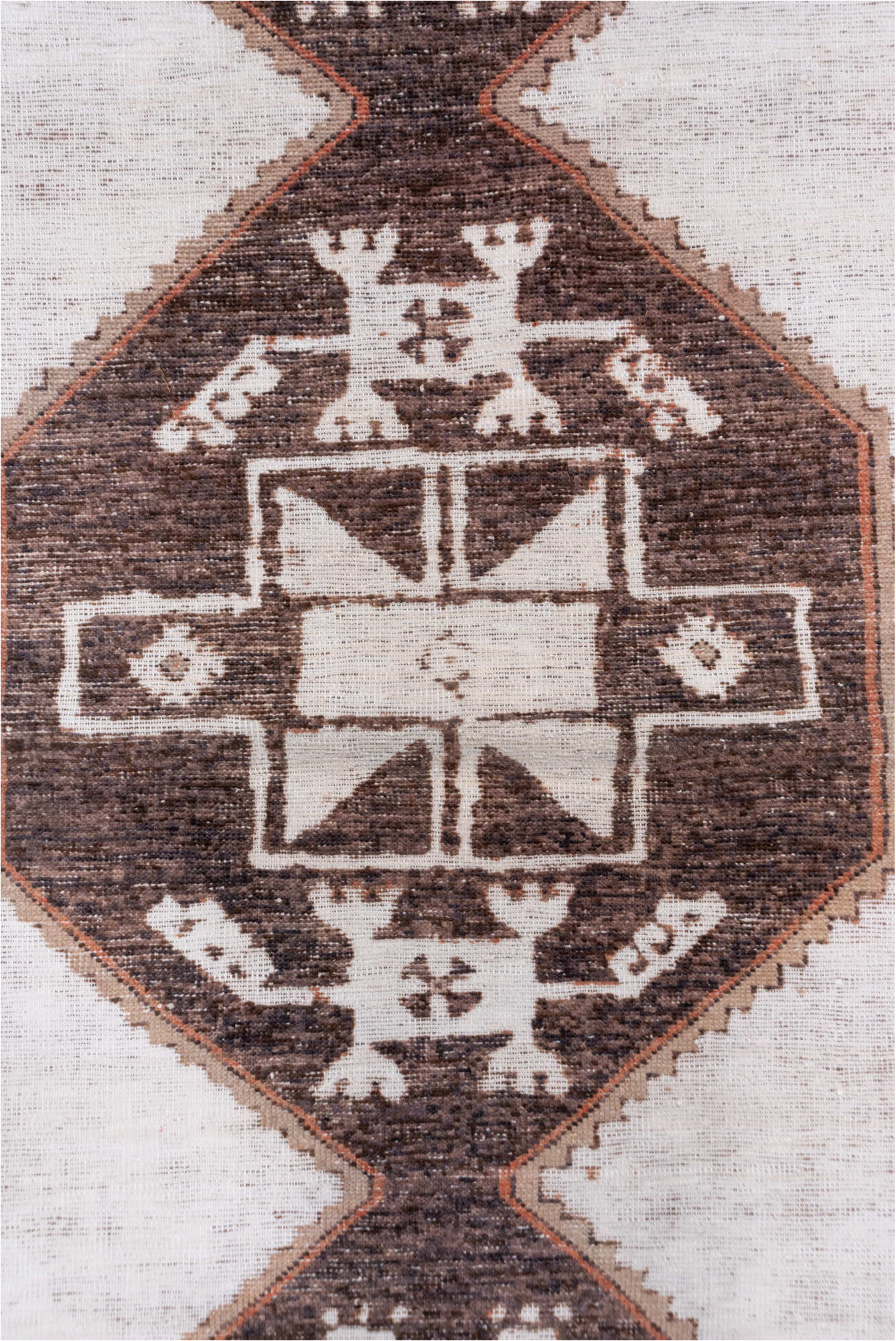 3' x 11' one-of-a-kind handmade vintage Oushak runner rug. Color palette: brown, gray, light gray, off-white, pink, silver