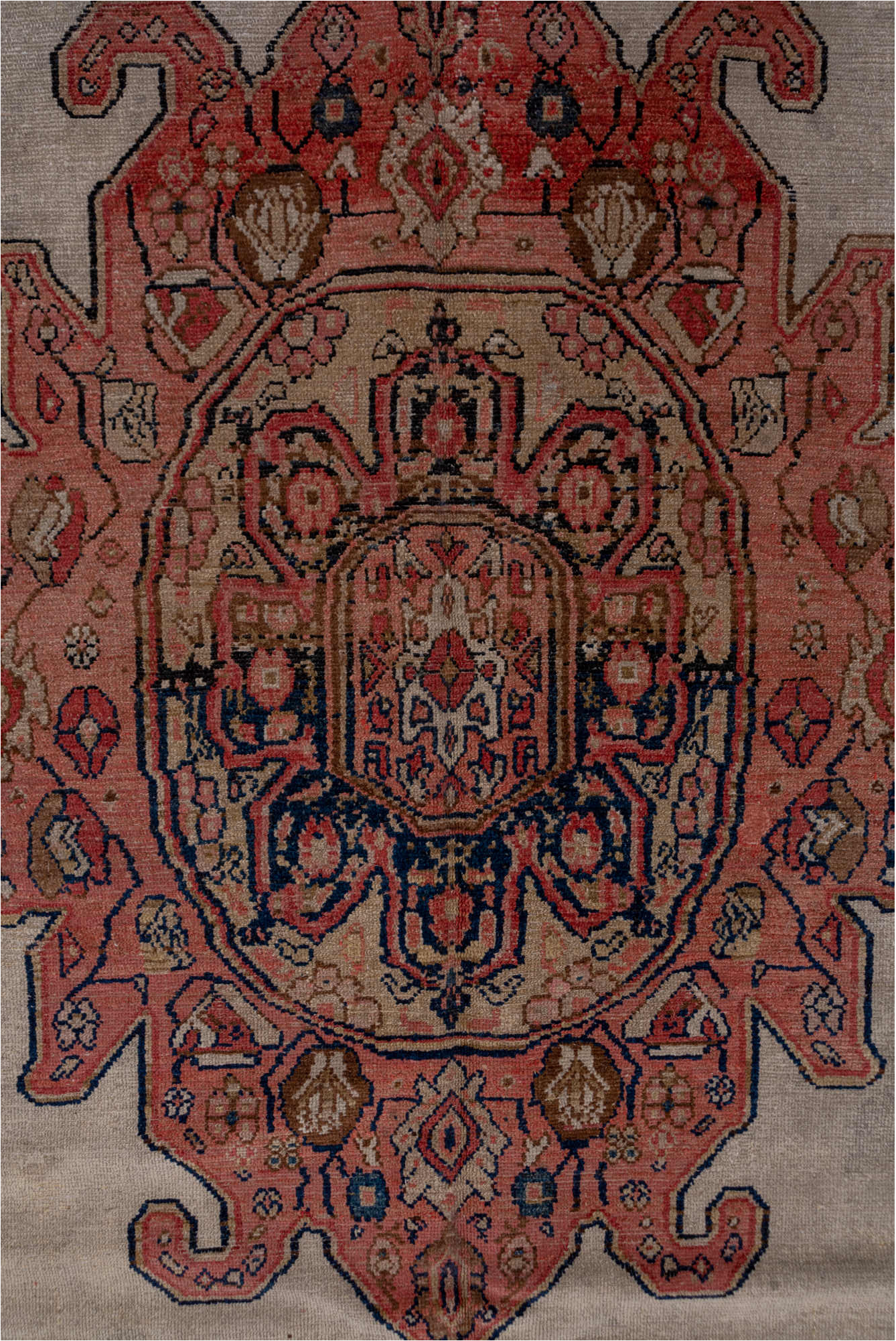 6' x 11' one-of-a-kind handmade vintage Malayer large size rug. Color palette: black, blue, brown, gray, pink, red, redwood