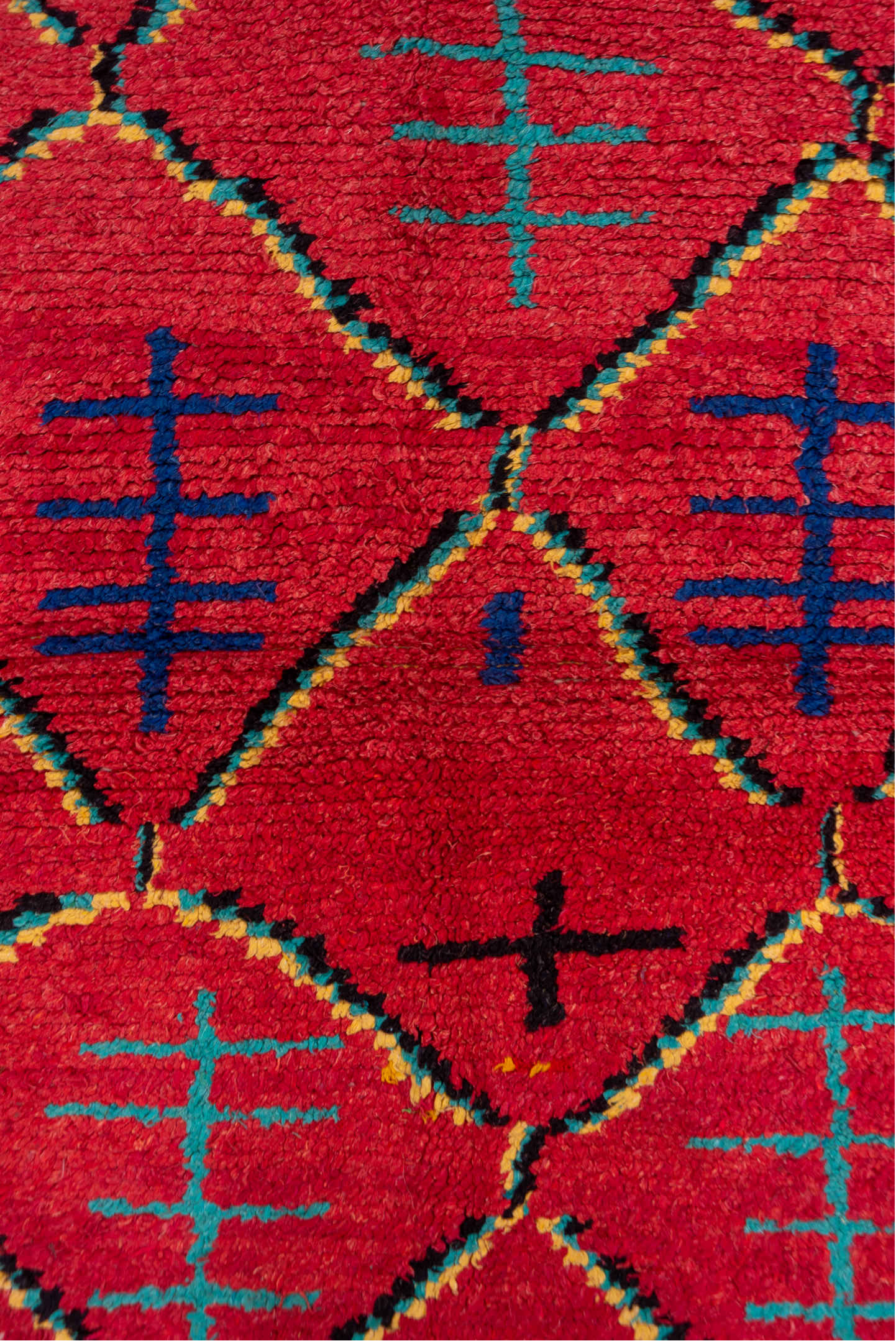 3' x 6' one-of-a-kind handmade vintage Moroccan small size rug. Color palette: gray, blue, green, red, pink, brown, orange