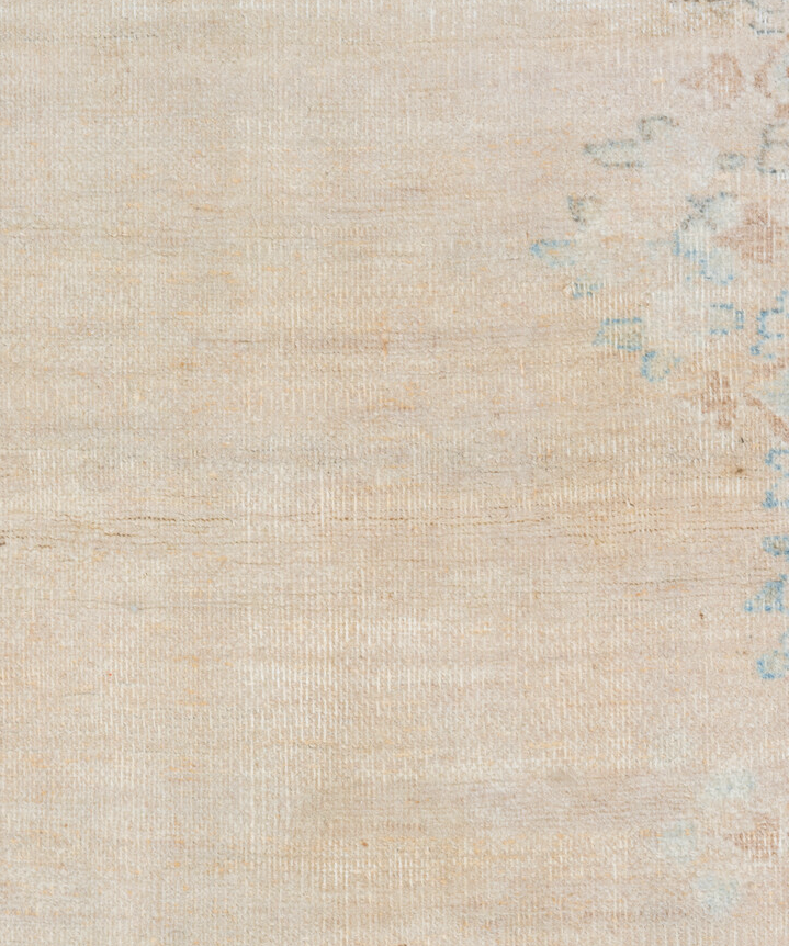 2' x 14' one-of-a-kind handmade vintage Kerman runner rug. Color palette: off-white, gray, light gray, brown, white, snow