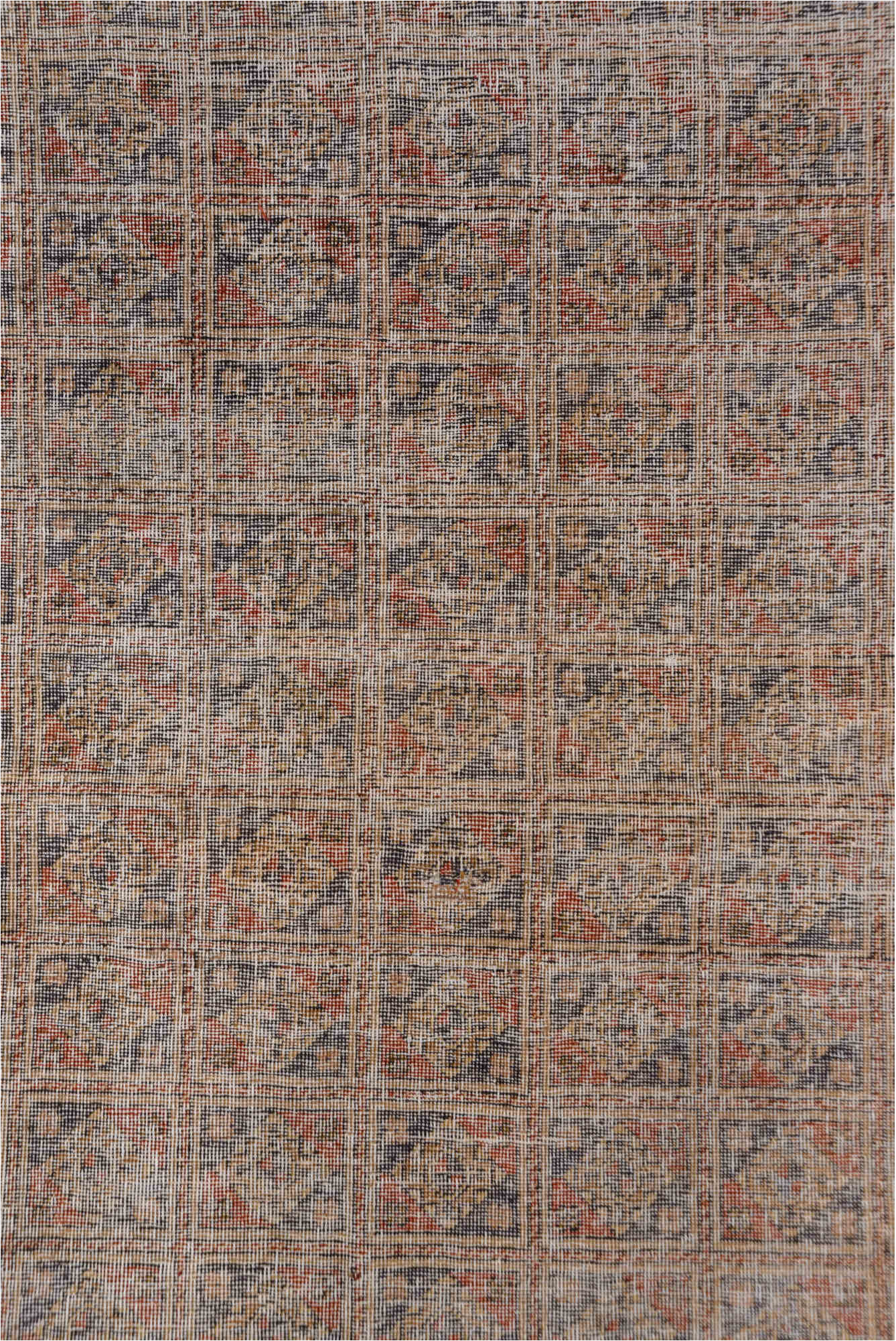 4' x 6' one-of-a-kind handmade vintage Oushak small size rug. Color palette: brown, dim gray, gray, light gray, off-white