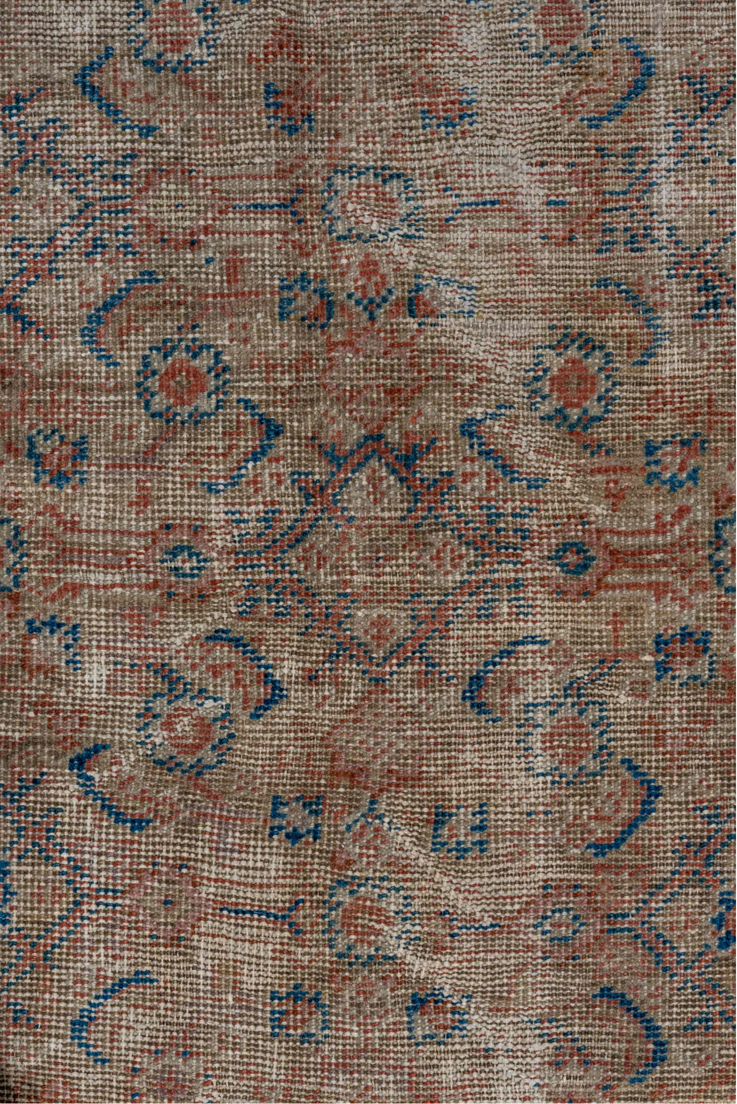 4' x 9' one-of-a-kind handmade vintage Mahal runner rug. Color palette: gray, light gray, off-white, brown, pink, silver