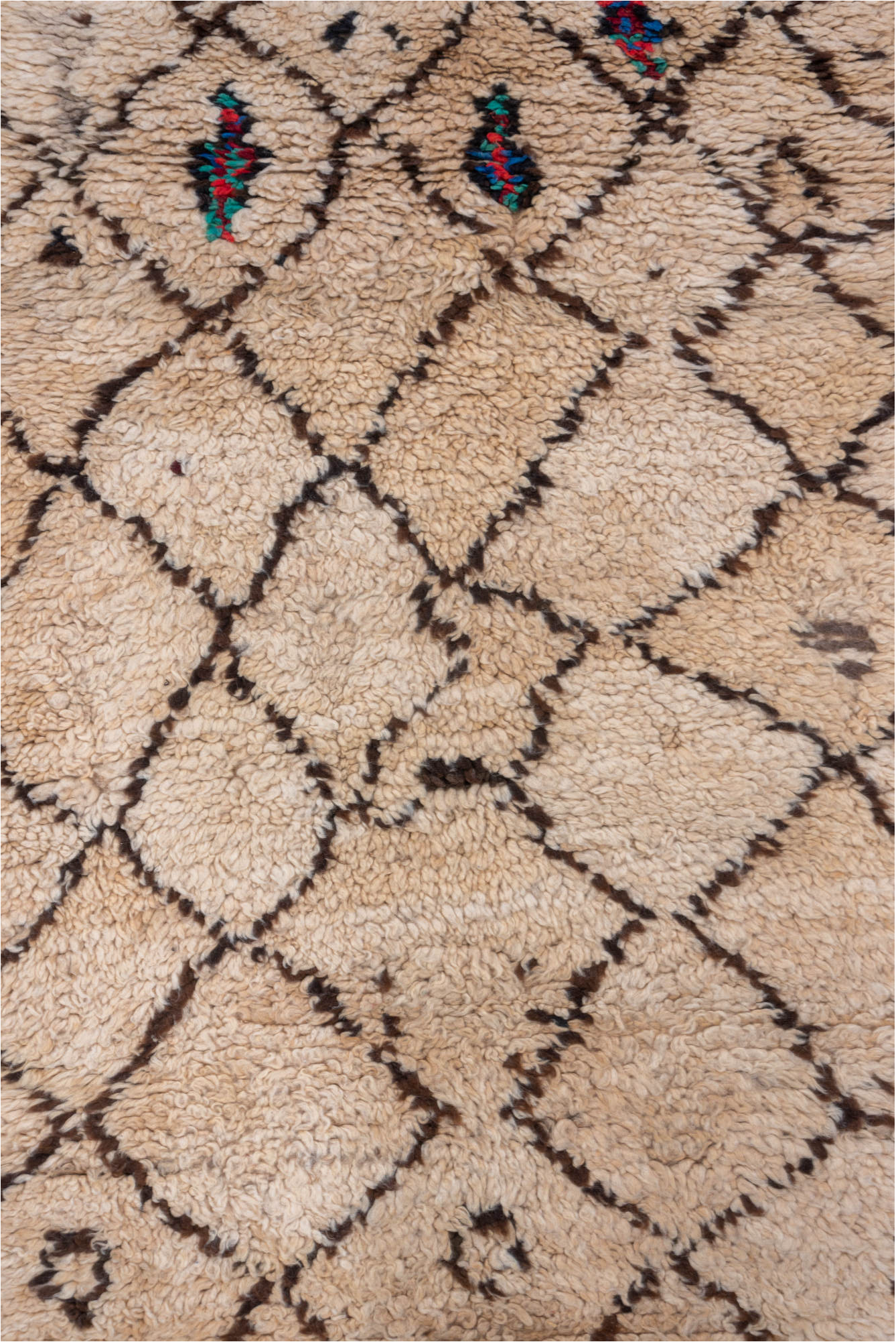 3' x 9' one-of-a-kind handmade vintage Moroccan runner rug. Color palette: brown, gray, off-white, pink, snow, white