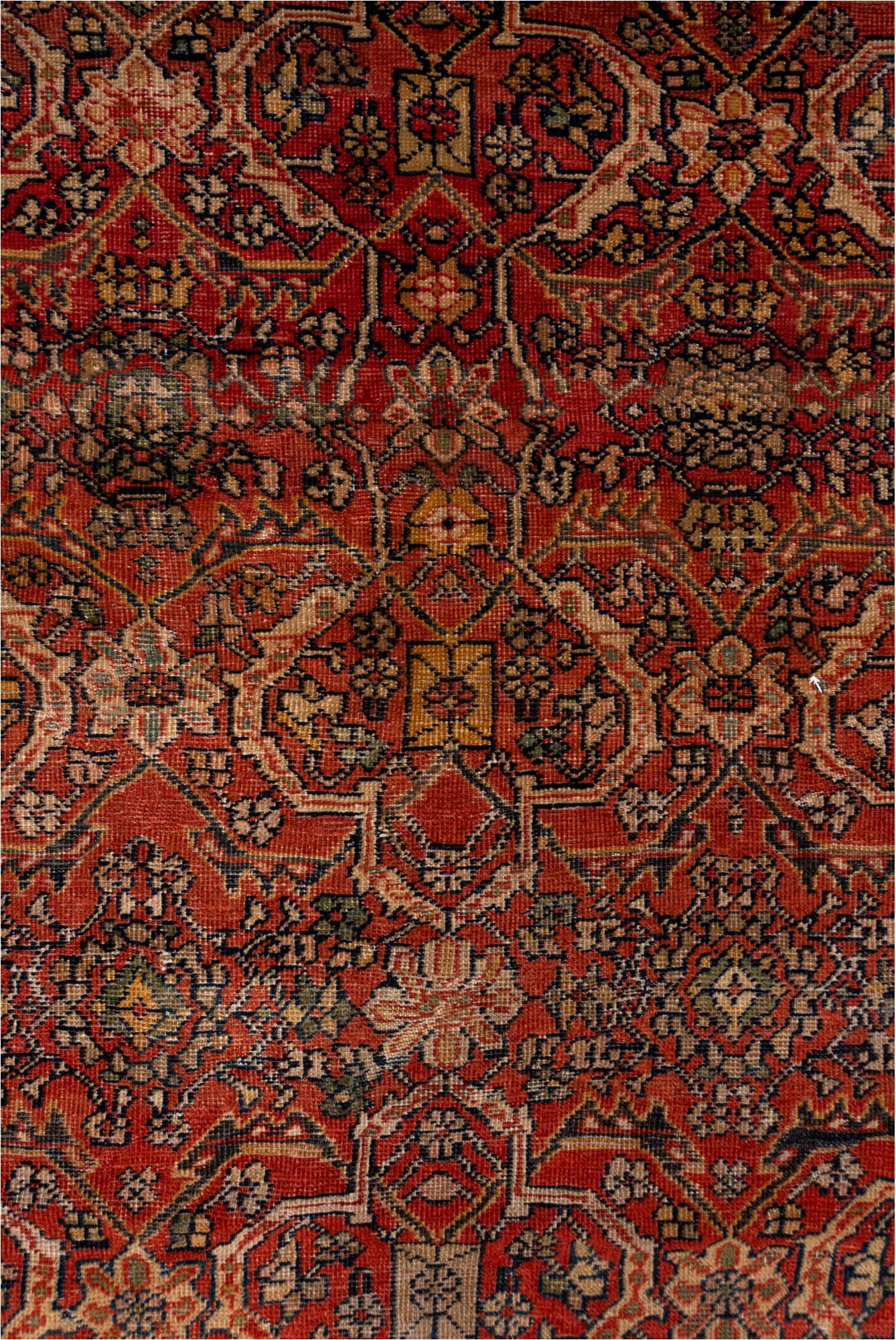 13' x 20' one-of-a-kind handmade vintage Sultanabad oversize rug. Color palette: brown, gray, pink, red