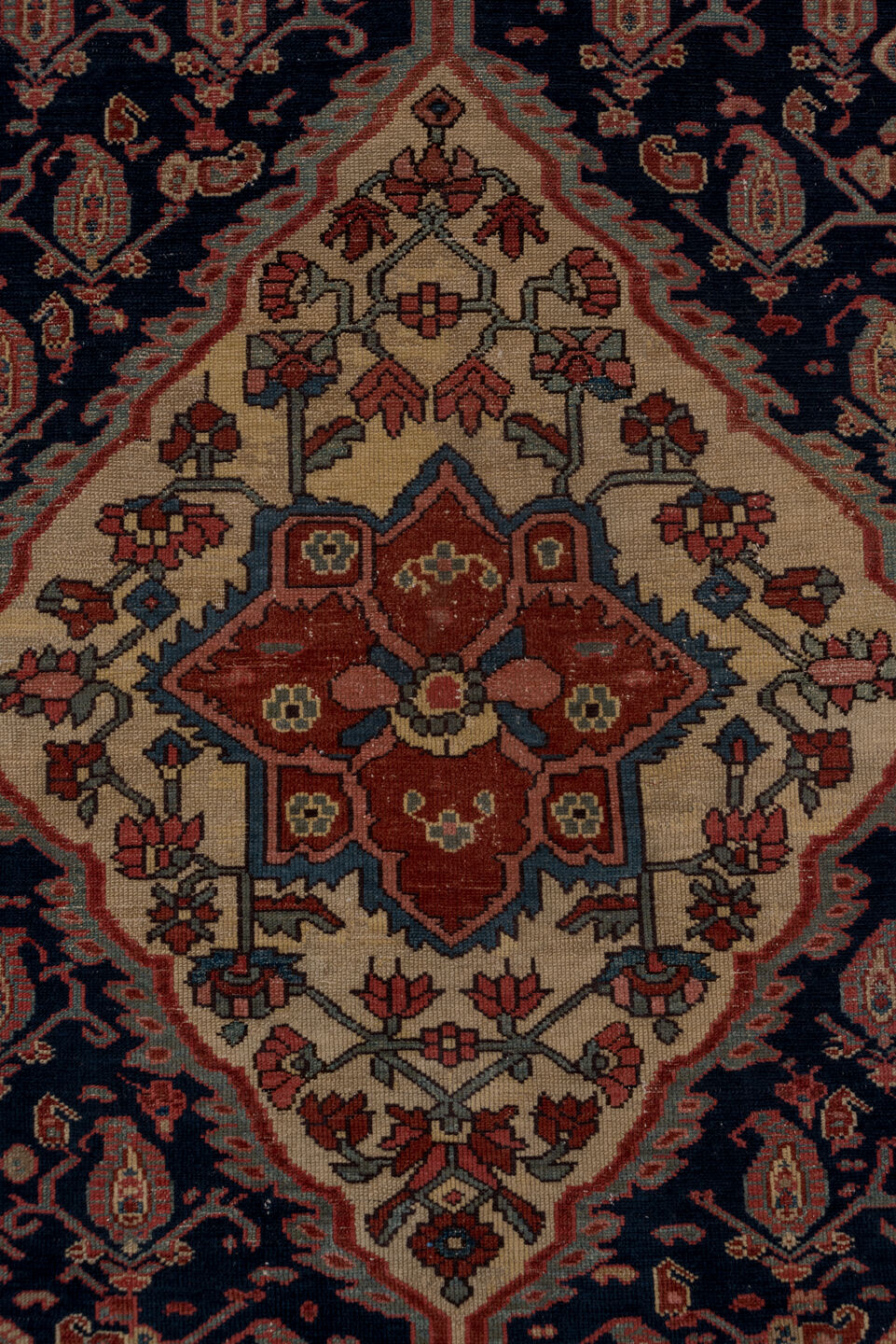 4' x 6' one-of-a-kind handmade vintage Malayer small size rug. Color palette: gray, red, brown, blue, off-white, pink