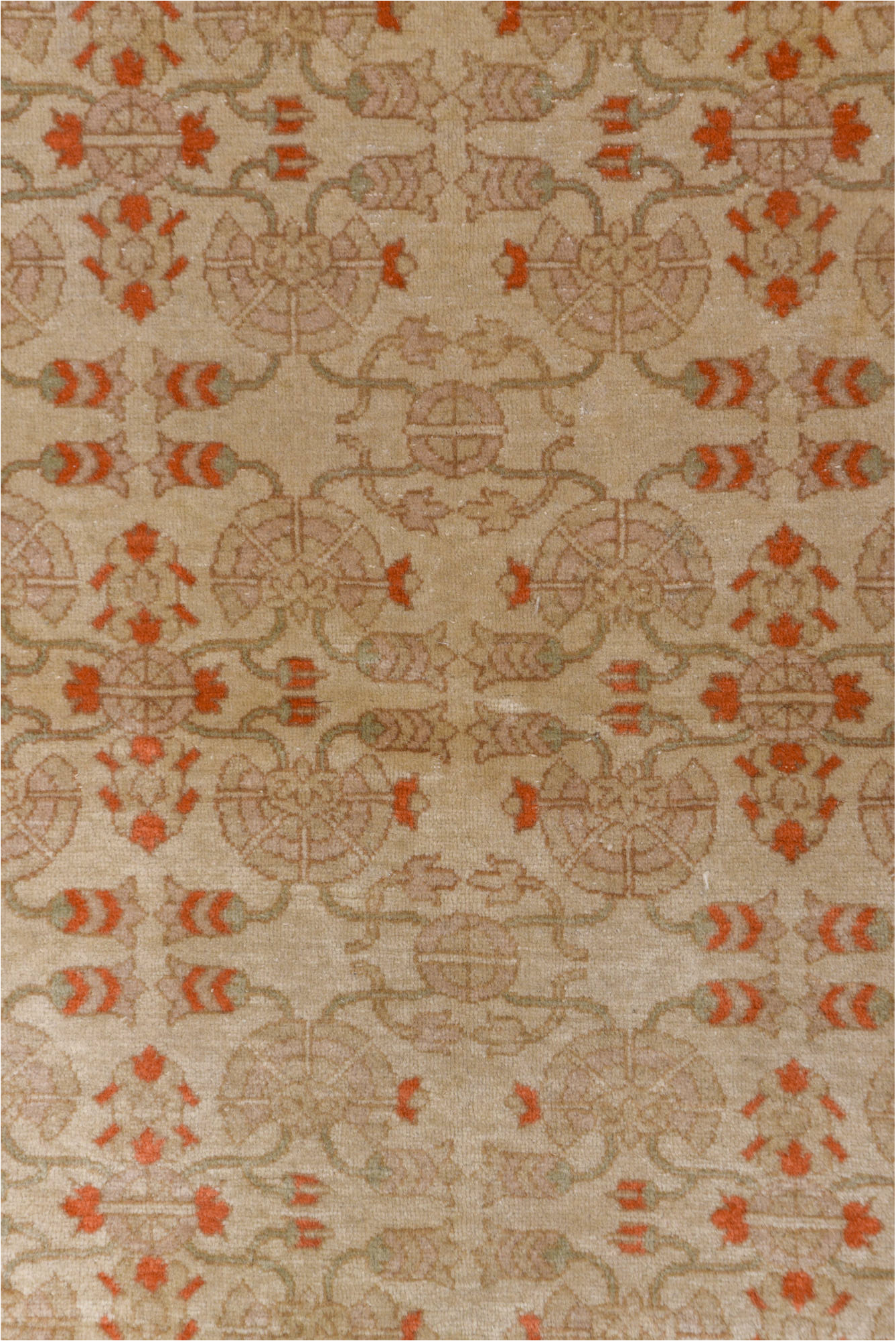 4' x 5' one-of-a-kind handmade vintage Hereke small size rug. Color palette: brown, gray, light gray, off-white, pink