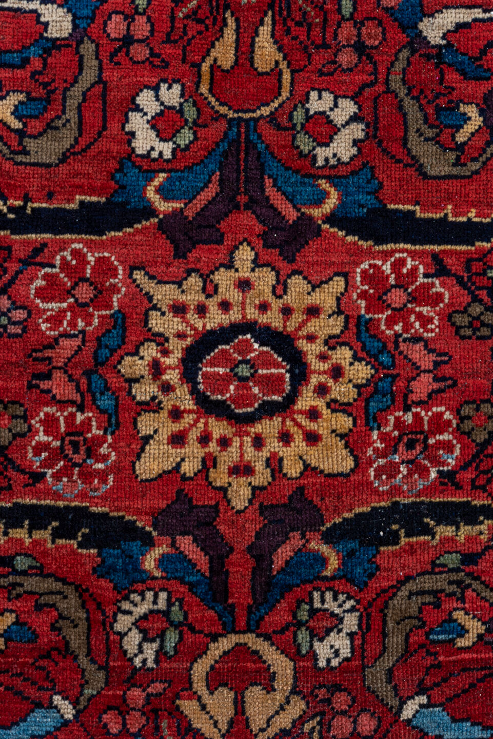 8' x 11' one-of-a-kind handmade vintage Mahal large size rug. Color palette: blue, gray, brown, red, pink