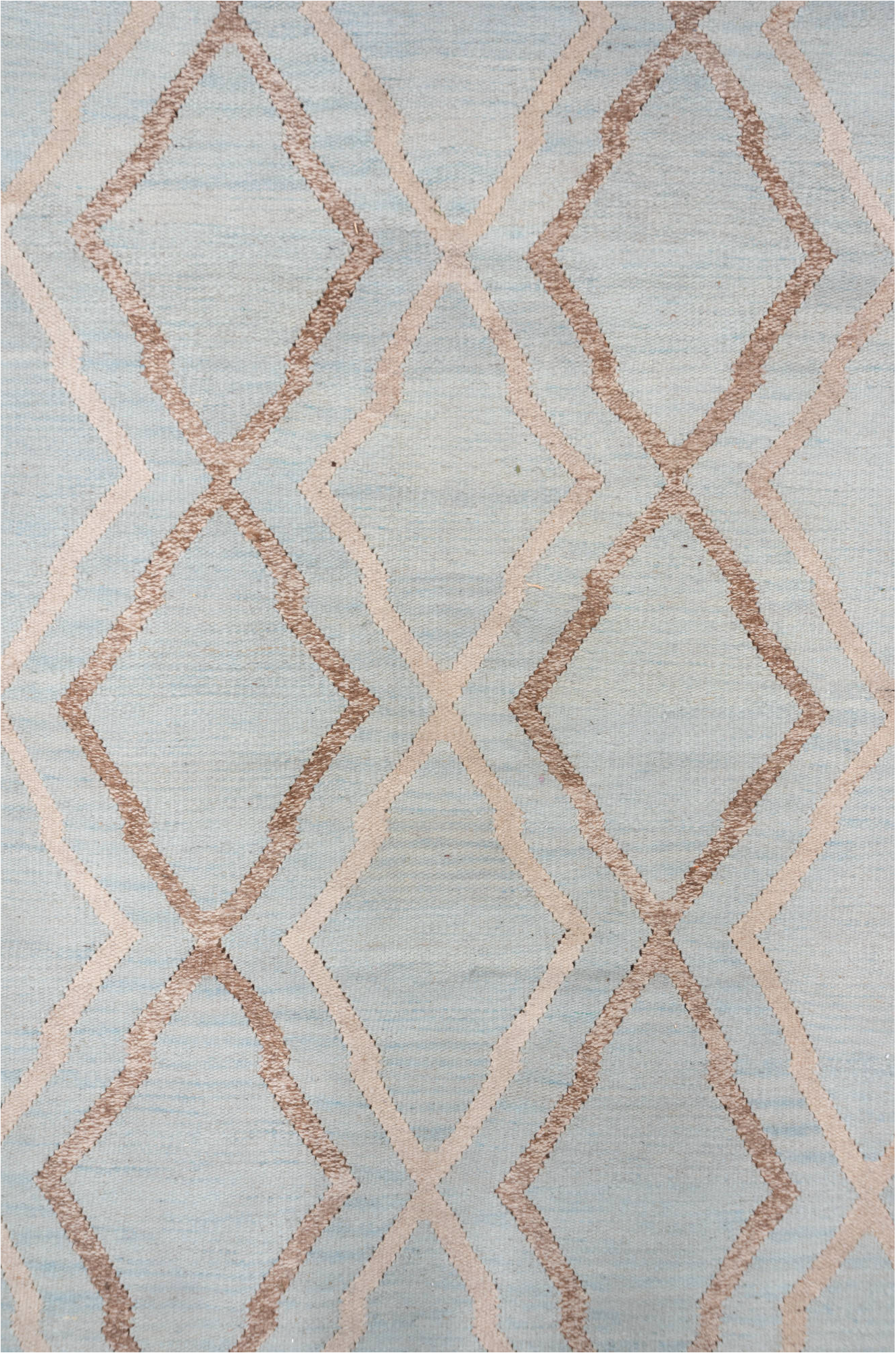 14' x 18' one-of-a-kind handmade vintage Kilim oversize rug. Color palette: dark gray, gray, light gray, off-white, silver