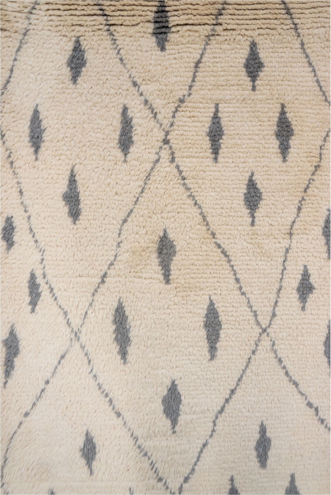 3' x 13' one-of-a-kind handmade vintage Moroccan runner rug. Color palette: antiquewhite, dark gray, gray, light gray, linen