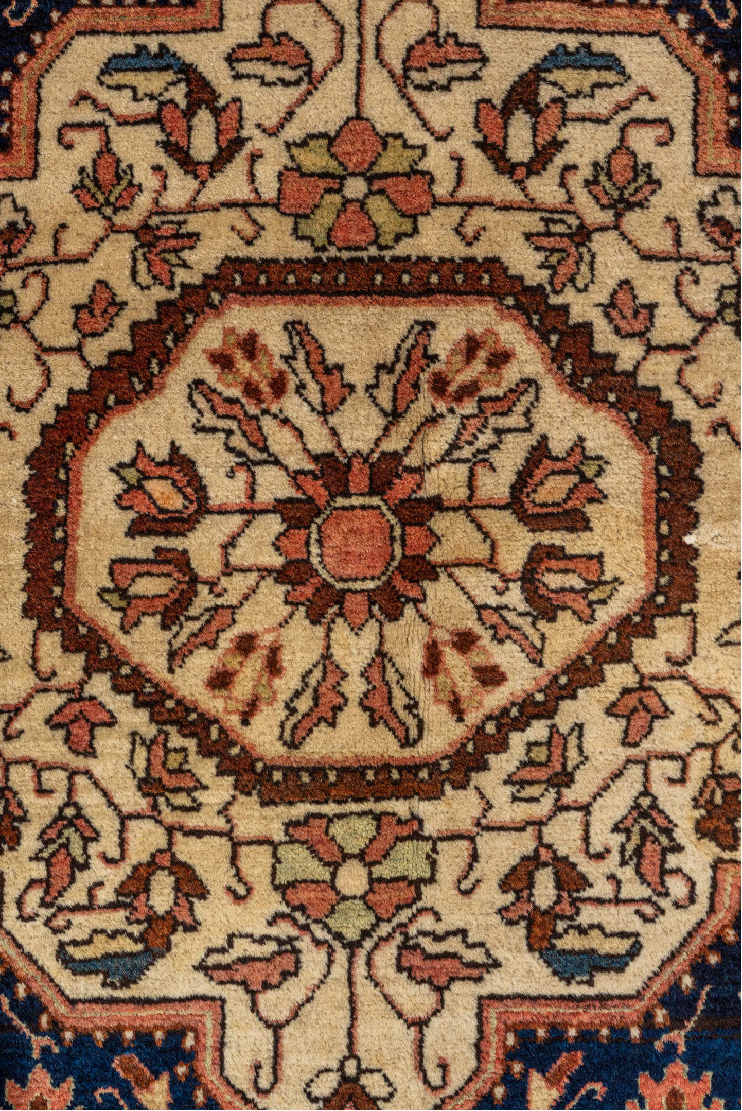 4' x 6' one-of-a-kind handmade vintage Malysarouk small size rug. Color palette: gray, brown, blue, pink, black