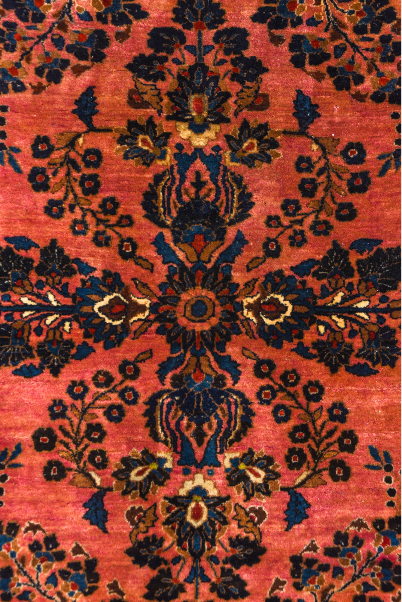 4' x 6' one-of-a-kind handmade vintage Sarouk small size rug. Color palette: black, brown, maroon, pink, red