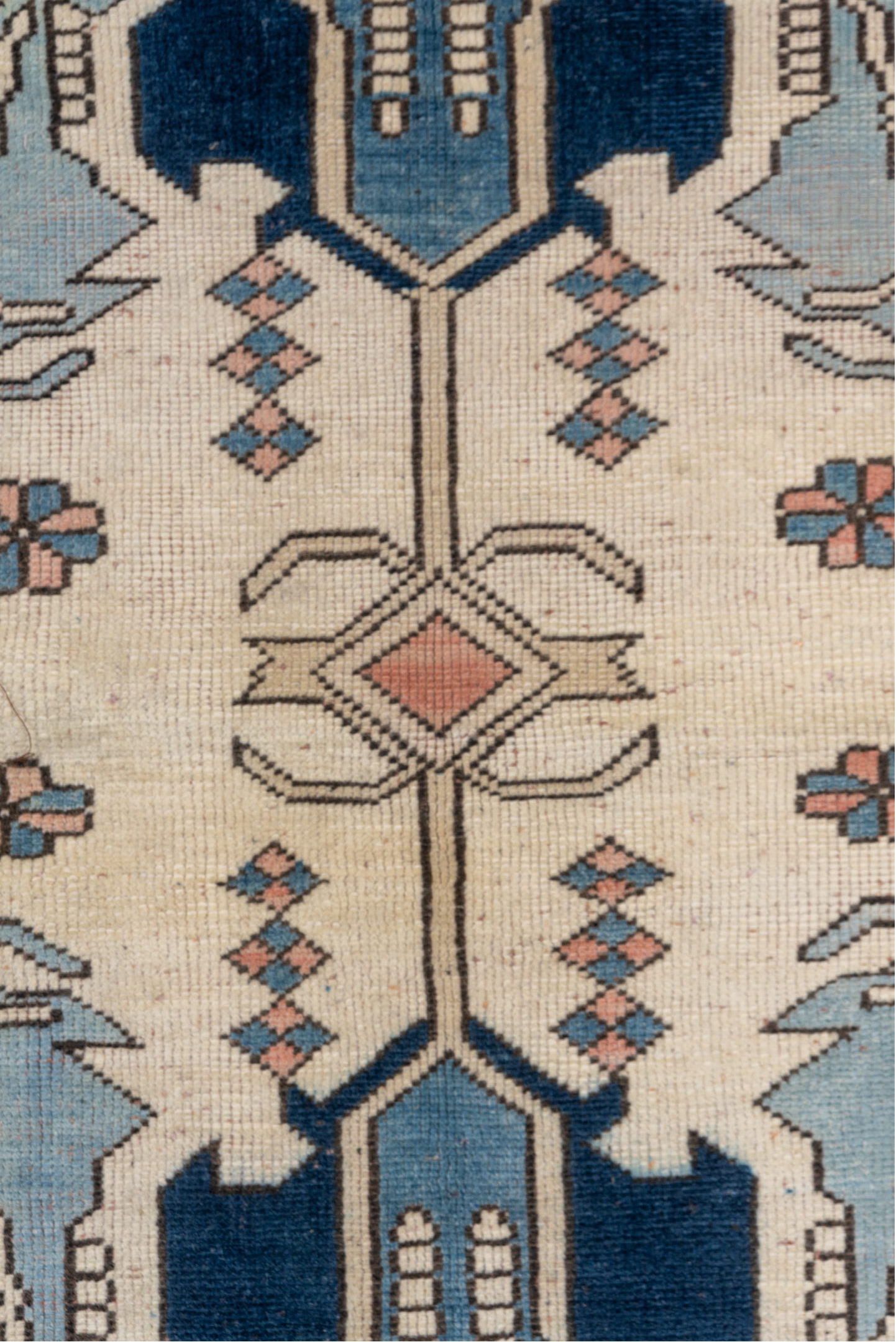 4' x 5' one-of-a-kind handmade vintage Oushak small size rug. Color palette: gray, light gray, blue, off-white, pink, silver