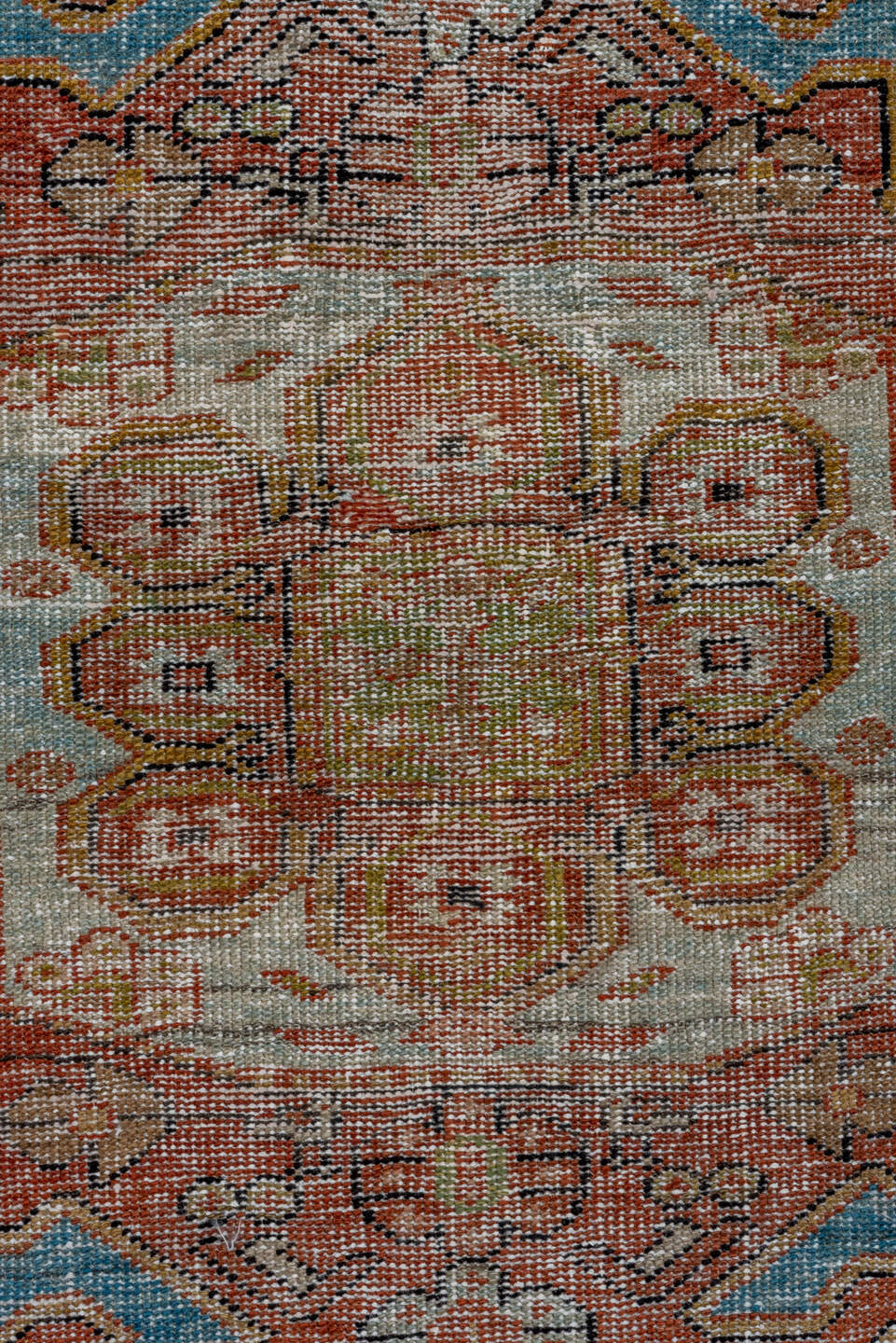 4' x 6' one-of-a-kind handmade vintage Veece small size rug. Color palette: blue, gray, light gray, pink, brown, off-white