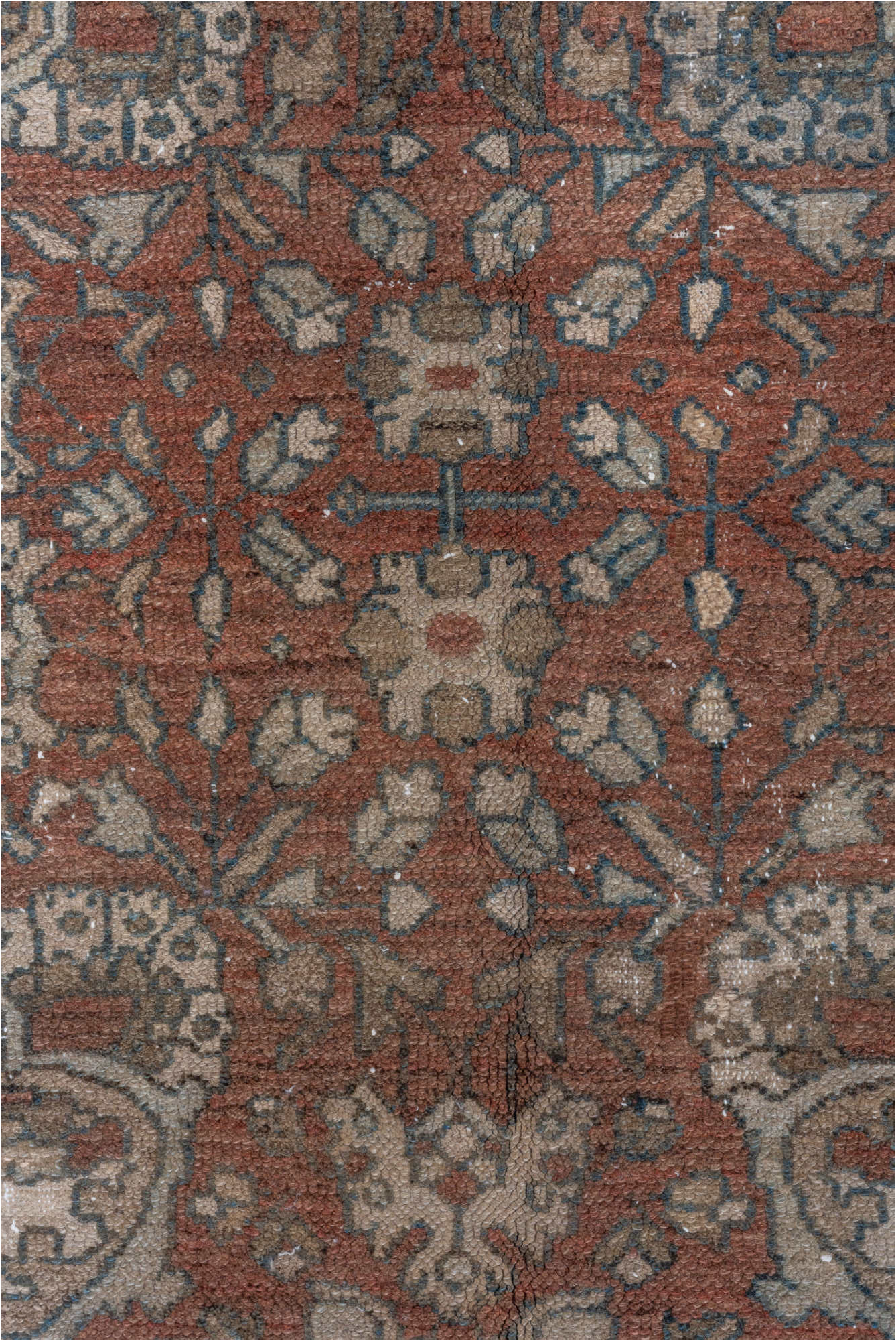 7' x 17' one-of-a-kind handmade vintage Malayer rug. Color palette: black, blue, brown, charcoal, dark gray, dark slate gray