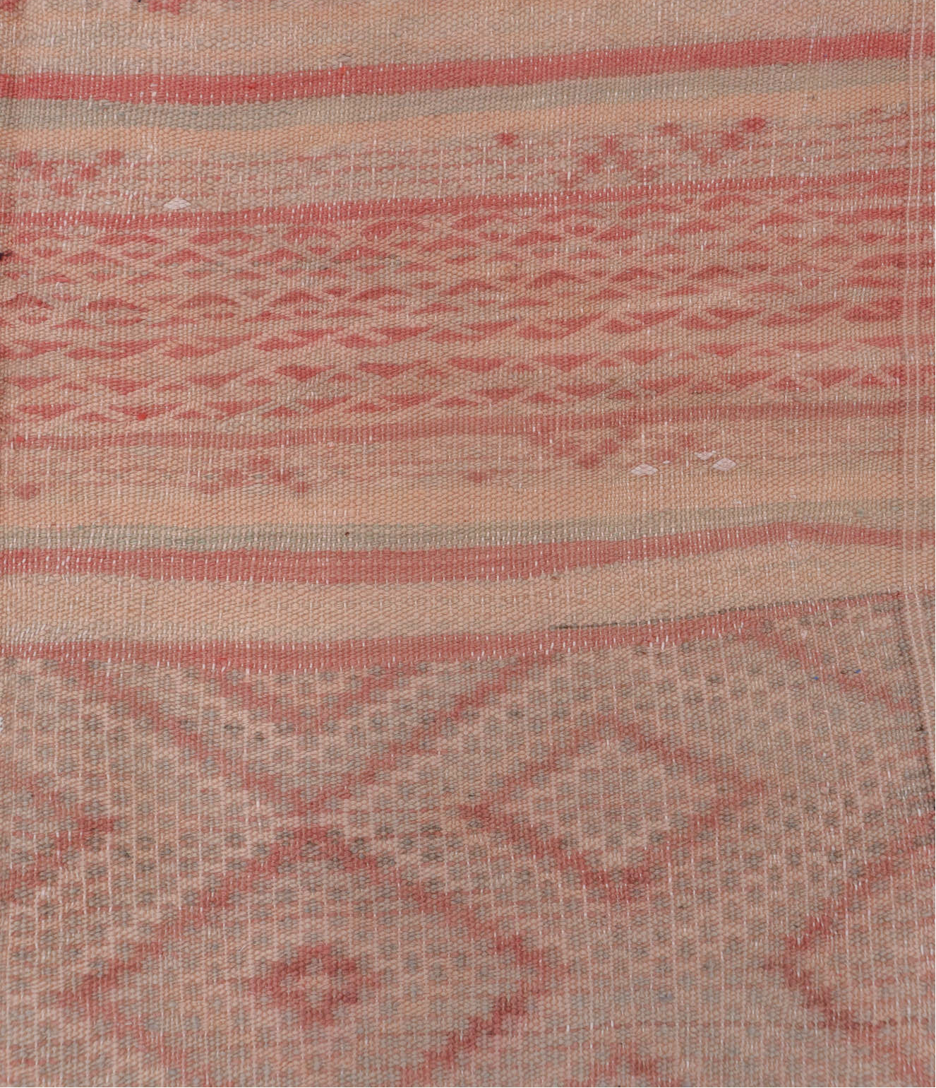 4' x 10' one-of-a-kind handmade vintage Moroccan runner rug. Color palette: brown, gray, light gray, off-white, pink, red