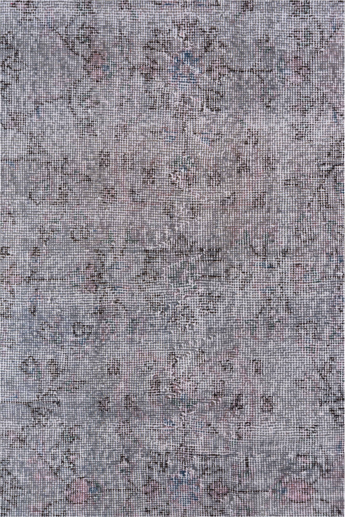 3' x 6' one-of-a-kind handmade vintage Overdyed small size rug. Color palette: dark gray, dim gray, gainsboro, gray