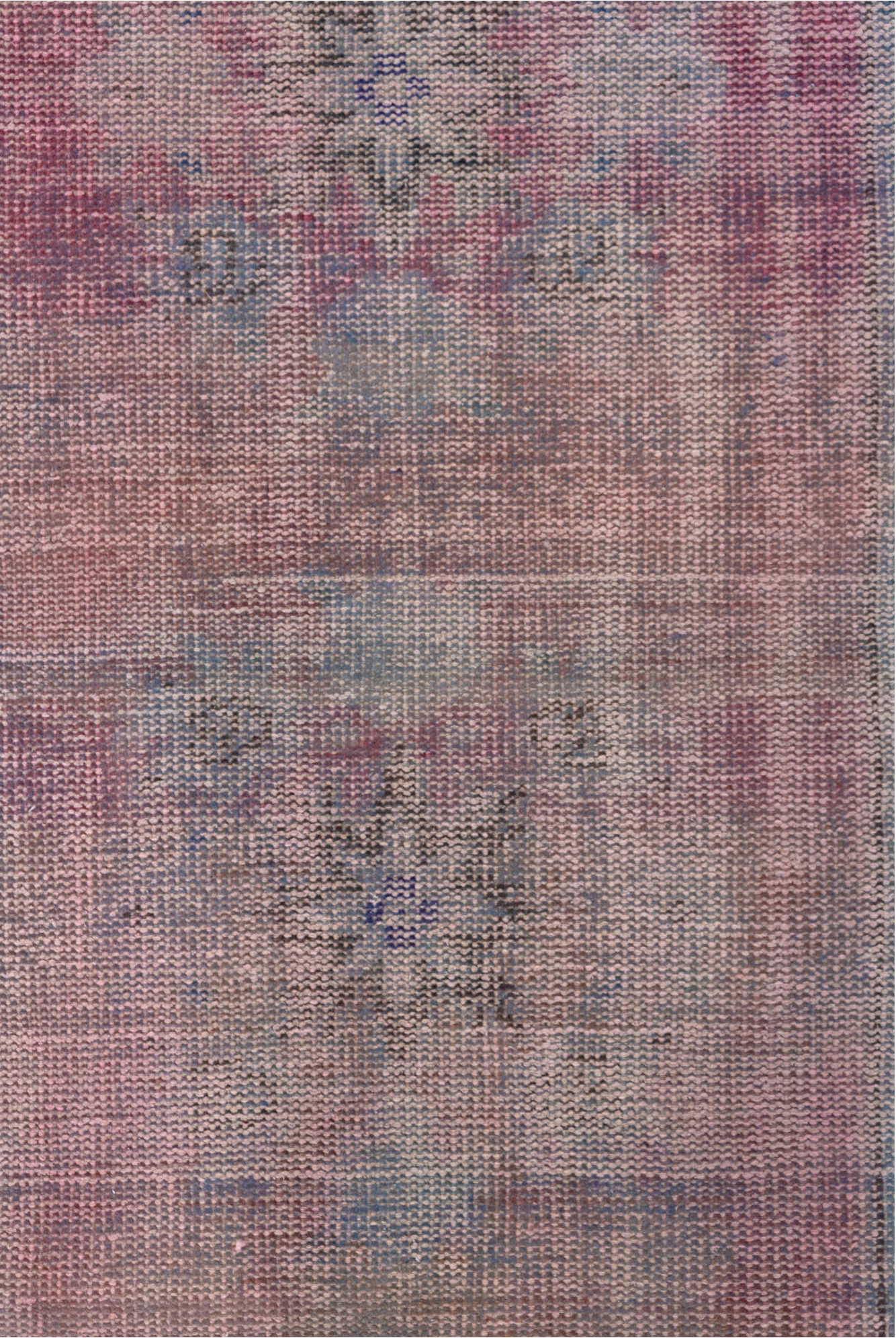 2' x 11' one-of-a-kind handmade vintage Overdyed runner rug. Color palette: brown, gray, off-white, pink, snow, white