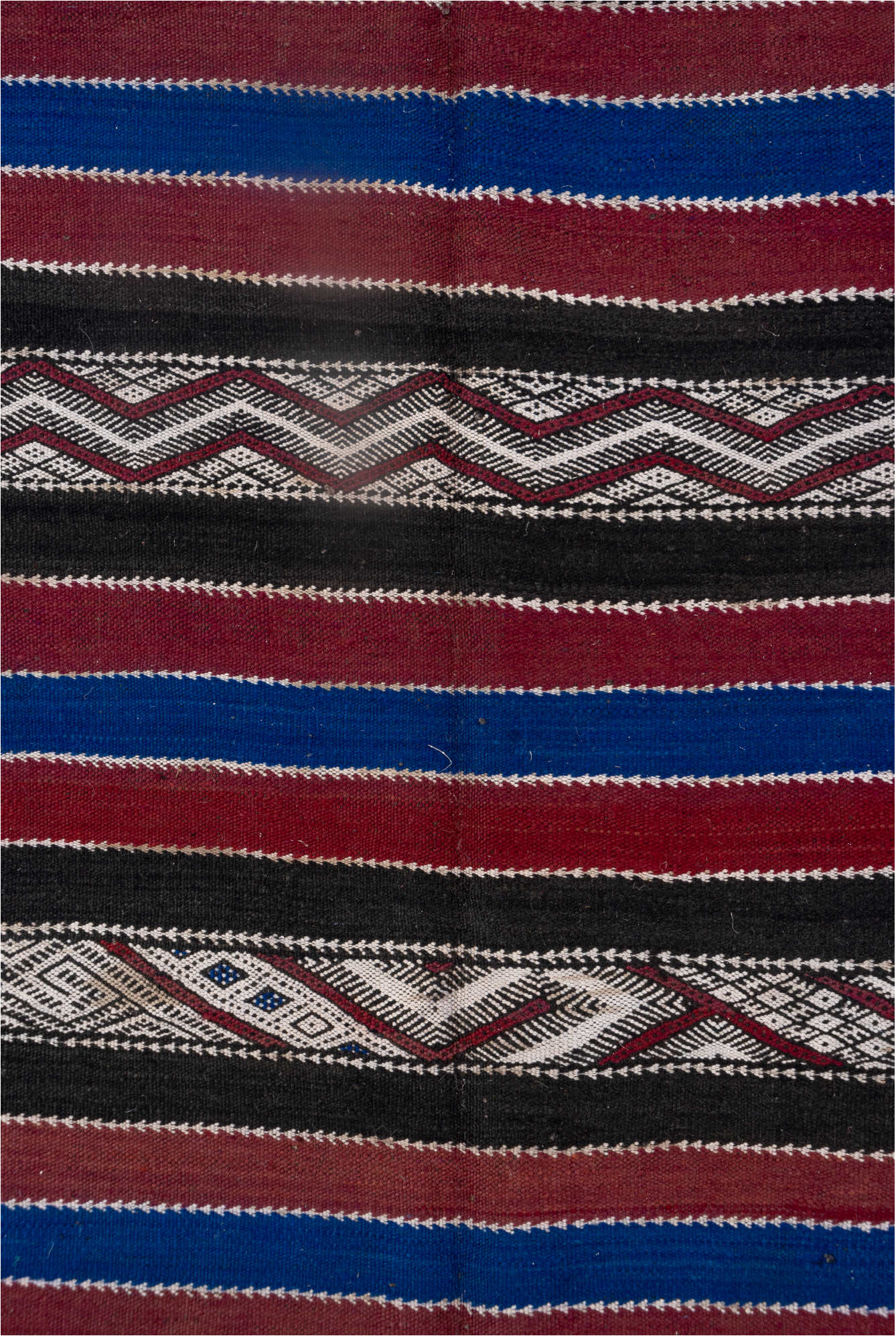 5' x 11' one-of-a-kind handmade vintage Kilim runner rug. Color palette: black, blue, brown, dark gray, gray, light gray