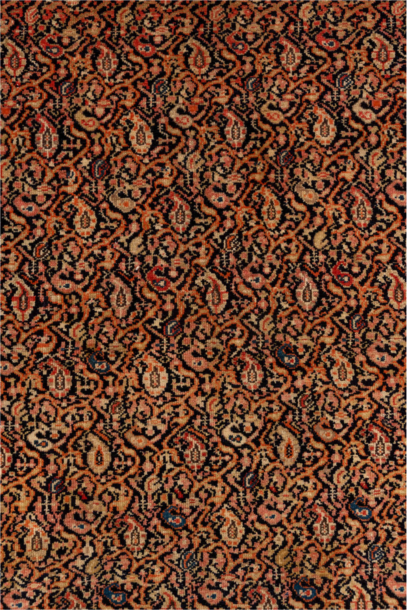 4' x 6' one-of-a-kind handmade vintage Malayer small size rug. Color palette: black, brown, gray, light gray, off-white