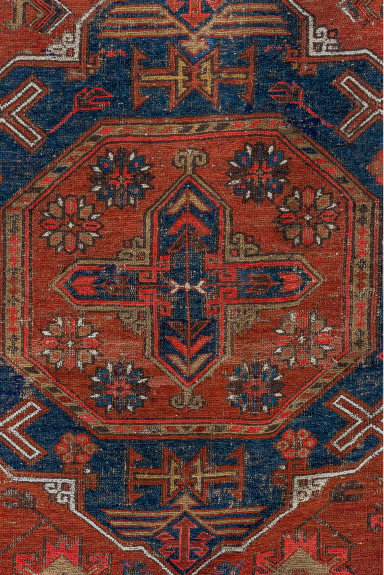 6' x 9' one-of-a-kind handmade vintage Sumak medium size rug. Color palette: blue, brown, dark gray, gray, indian red, pink