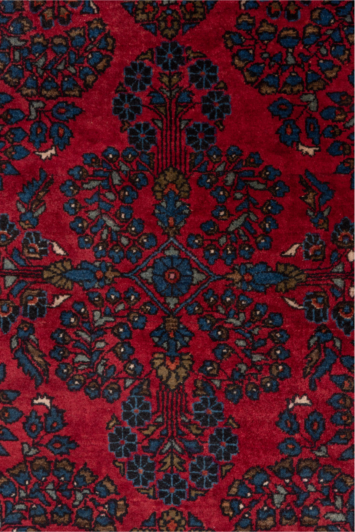 3' x 4' one-of-a-kind handmade vintage Sarouk small size rug. Color palette: brown, red, gray, blue, orange, pink, black