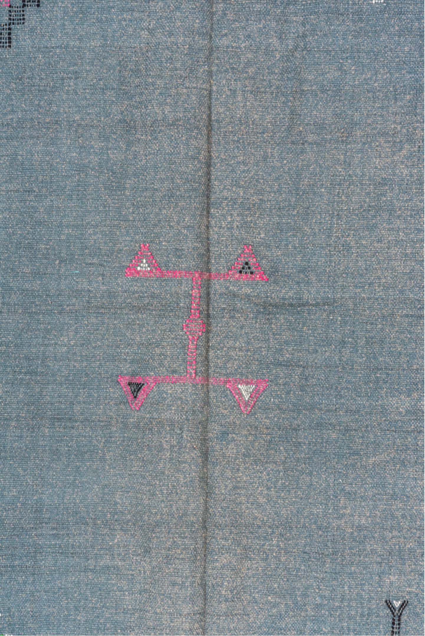 5' x 8' one-of-a-kind handmade vintage Cactus Kilim medium size rug. Color palette: brown, gray, light gray, off-white, blue