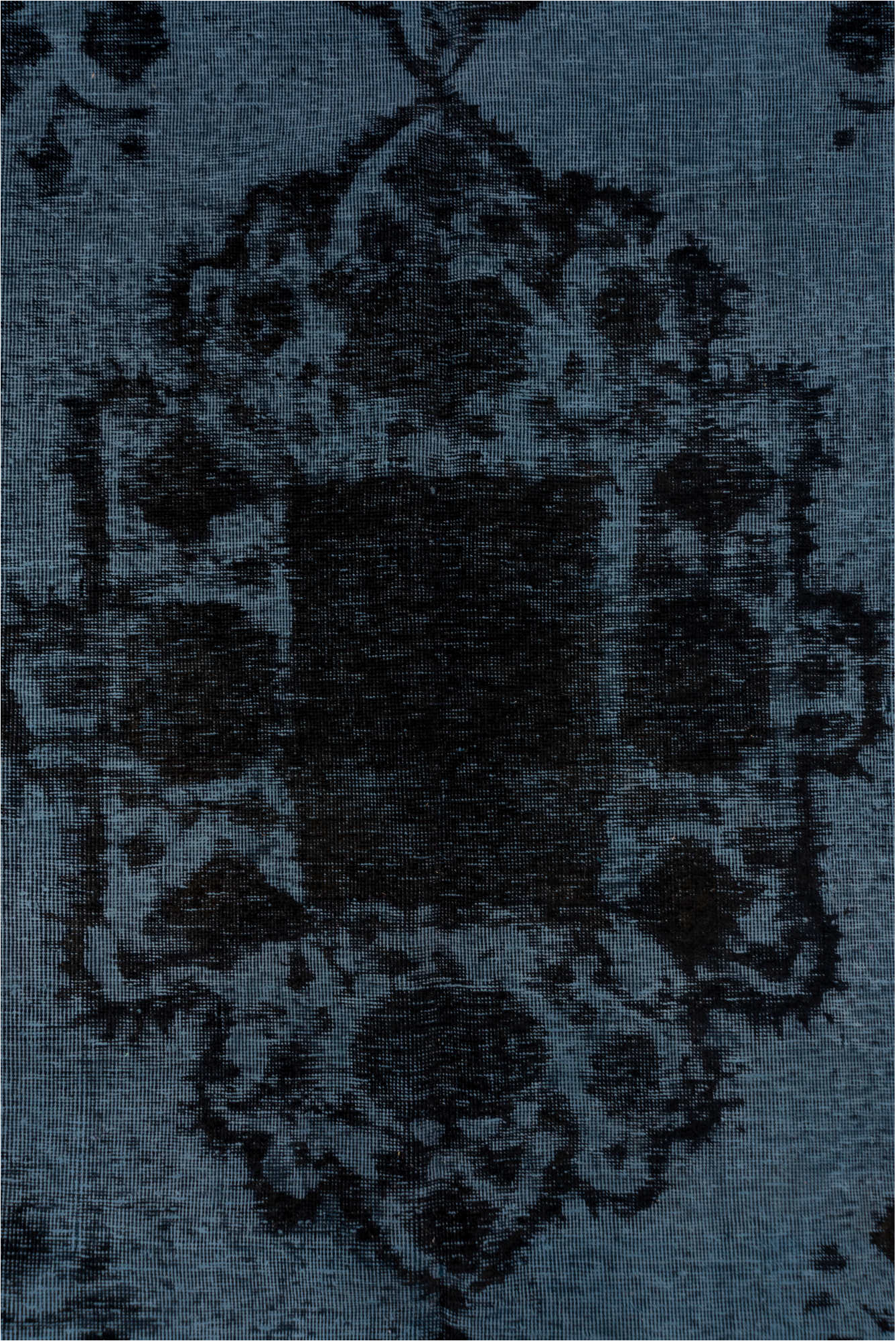 9' x 12' one-of-a-kind handmade vintage Overdyed large size rug. Color palette: black, blue, charcoal, dim gray, gray