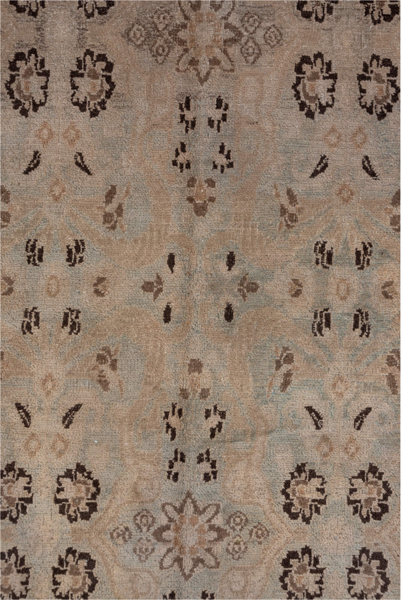 6' x 9' one-of-a-kind handmade vintage Khorassan medium size rug. Color palette: brown, gray, pink