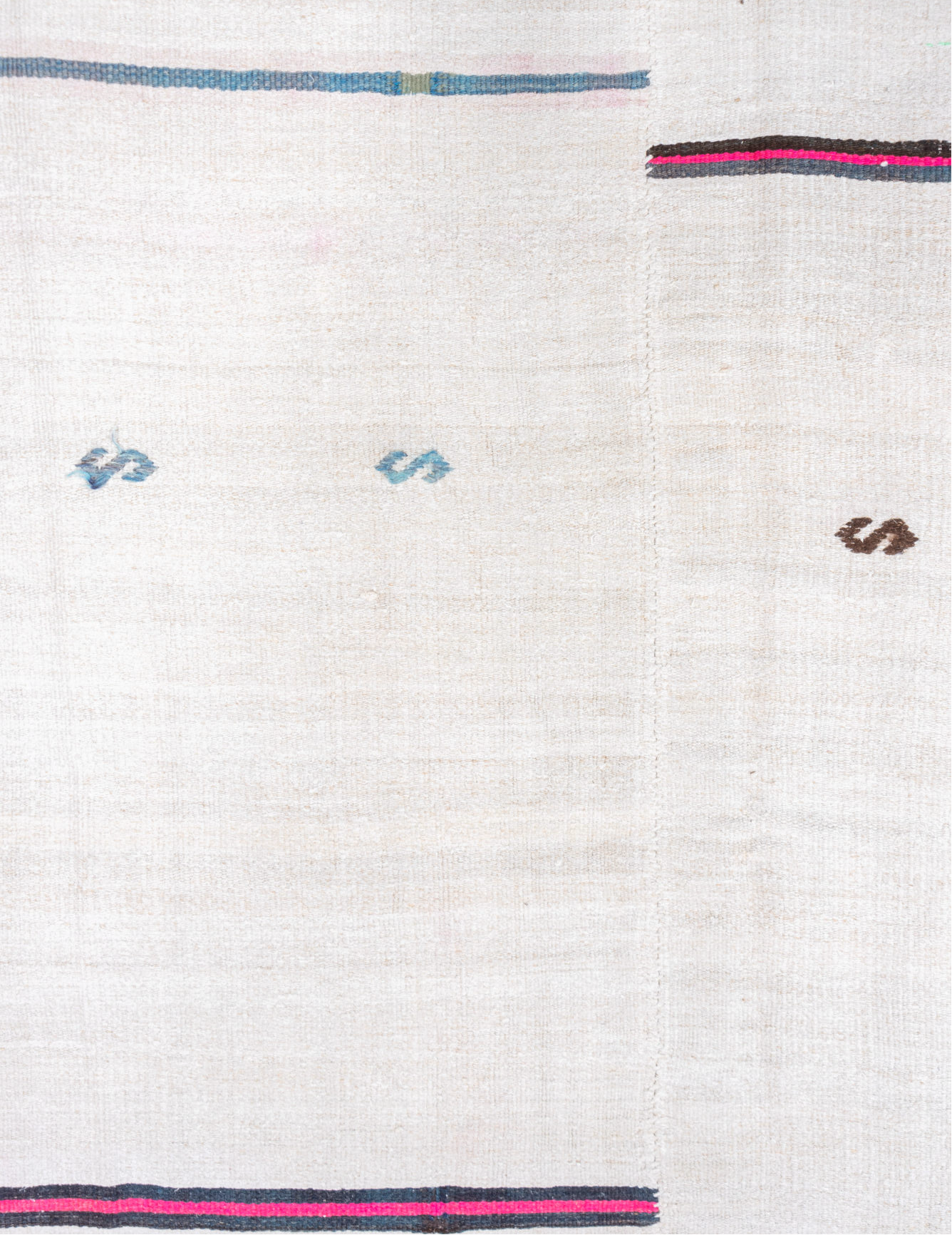 5' x 14' one-of-a-kind handmade vintage Hemp Kilim rug. Color palette: blue, dark gray, floral white, gainsboro, ghost white