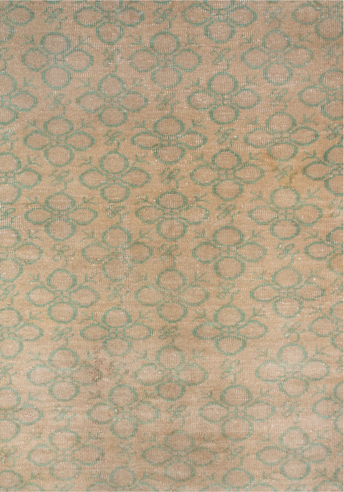 6' x 9' one-of-a-kind handmade vintage Oushak medium size rug. Color palette: pink, brown, off-white, gray, light gray