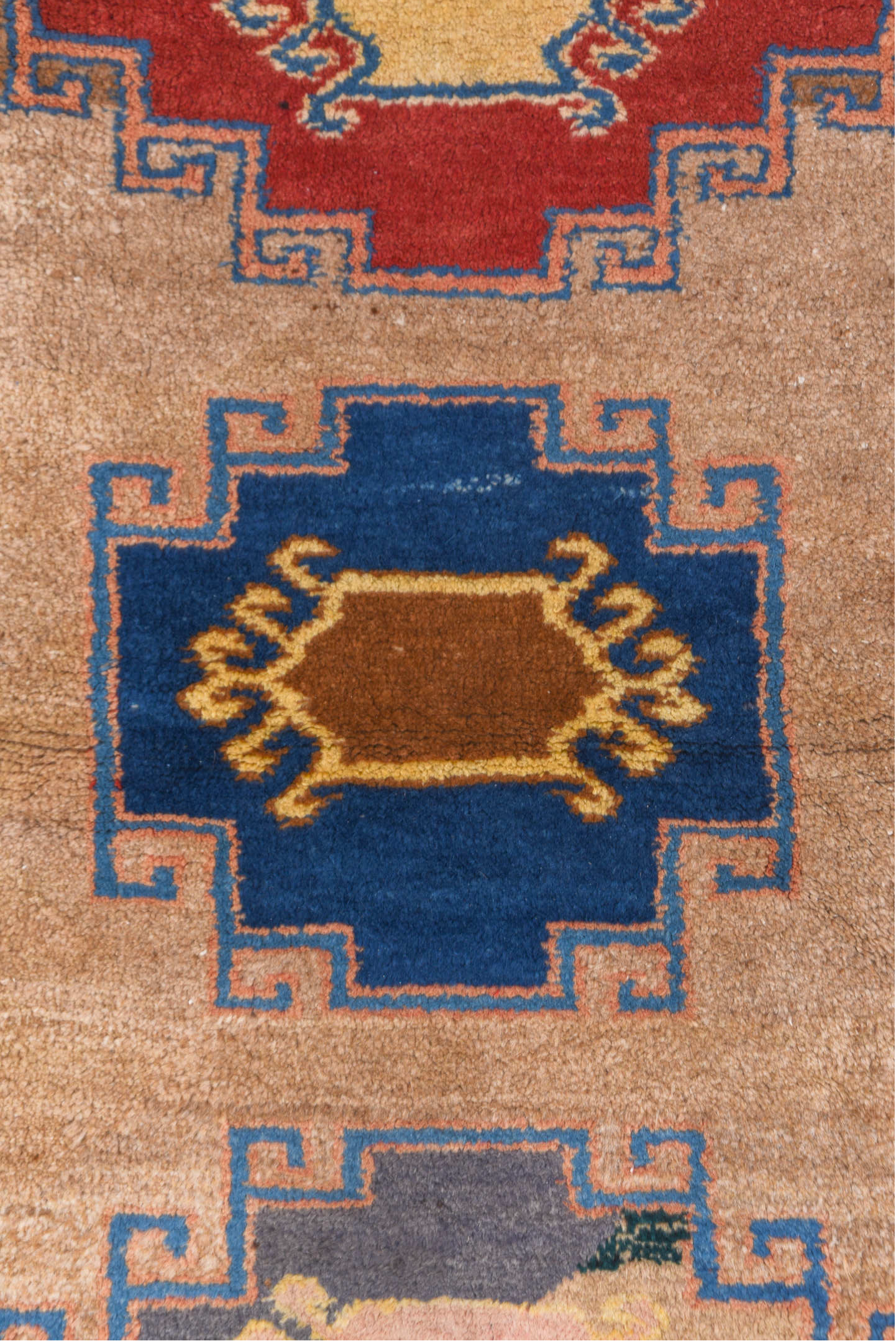 2' x 8' one-of-a-kind handmade vintage Gabbe runner rug. Color palette: gray, blue, red, brown, pink, dim gray, fiord