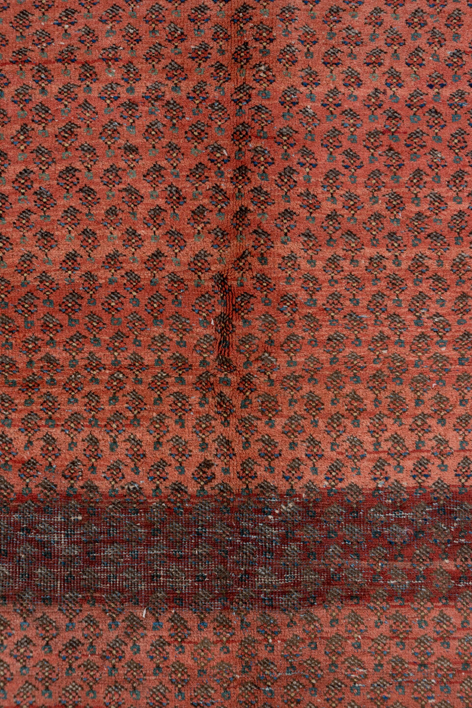 4' x 6' one-of-a-kind handmade vintage Mahal small size rug. Color palette: brown, gray, red, pink, blue, orange, redwood