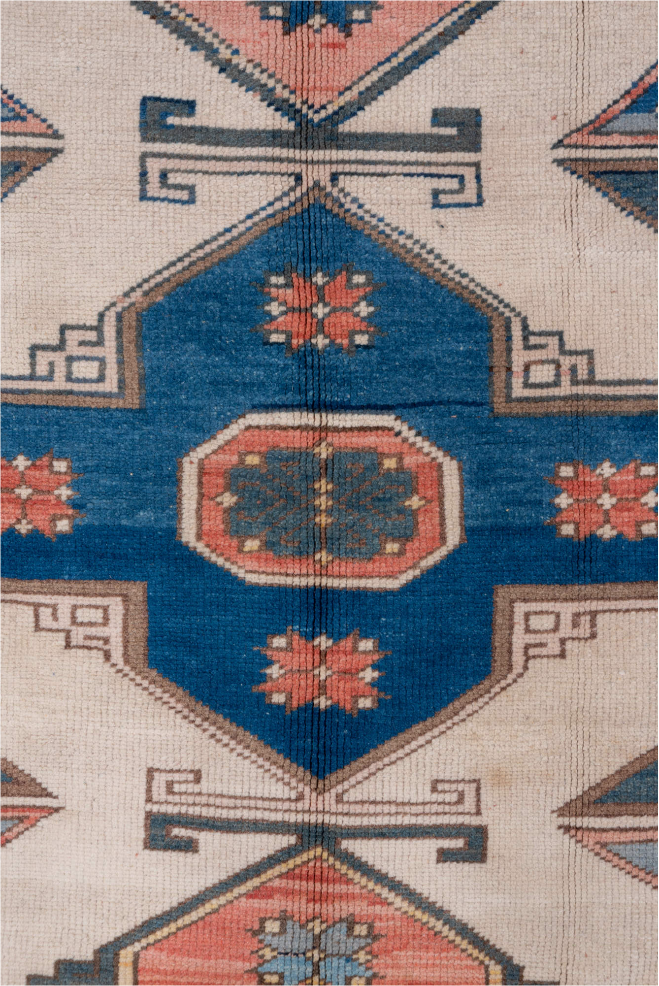 4' x 6' one-of-a-kind handmade vintage Oushak small size rug. Color palette: black, blue, brown, gray, light gray, off-white