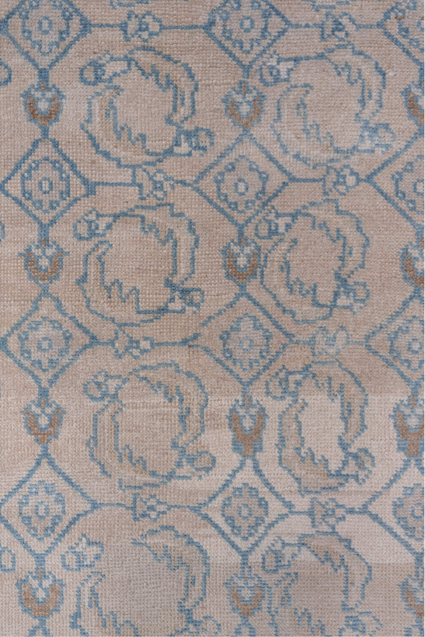 3' x 6' one-of-a-kind handmade vintage Oushak runner rug. Color palette: gray, light gray, off-white, pink, light blue