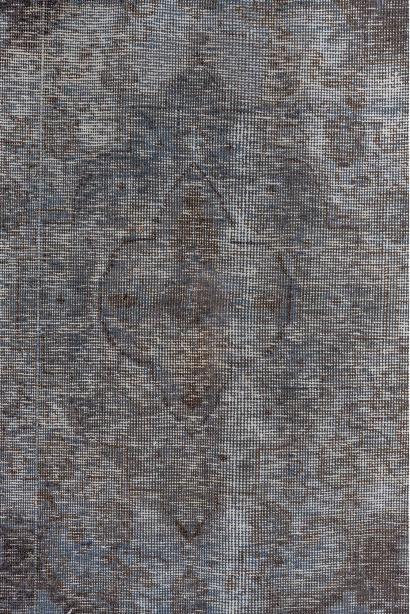 9' x 12' one-of-a-kind handmade vintage Overdyed large size rug. Color palette: black, blue, charcoal, fiord, gray