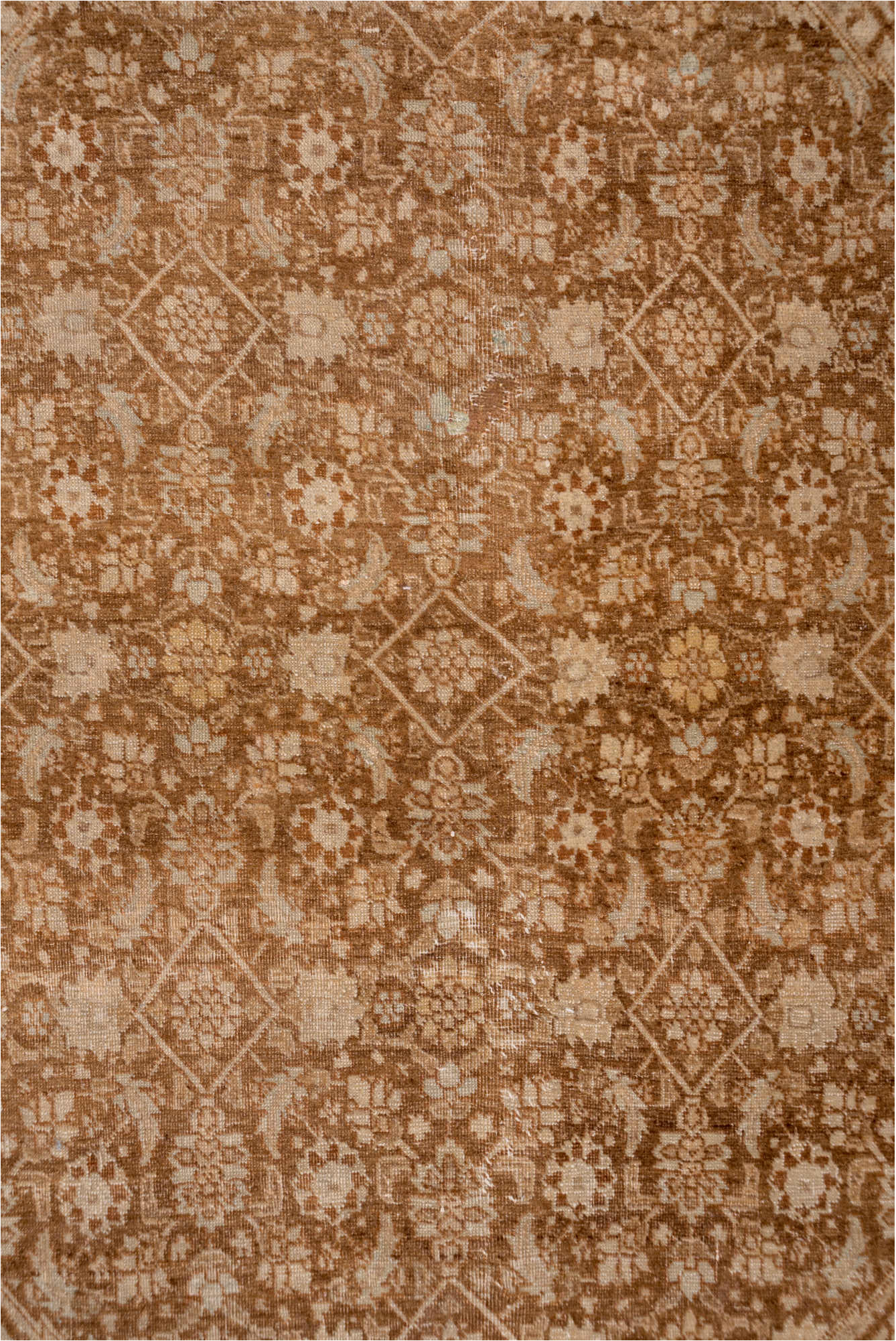 9' x 12' one-of-a-kind handmade vintage Tabriz large size rug. Color palette: brown, off-white, pink