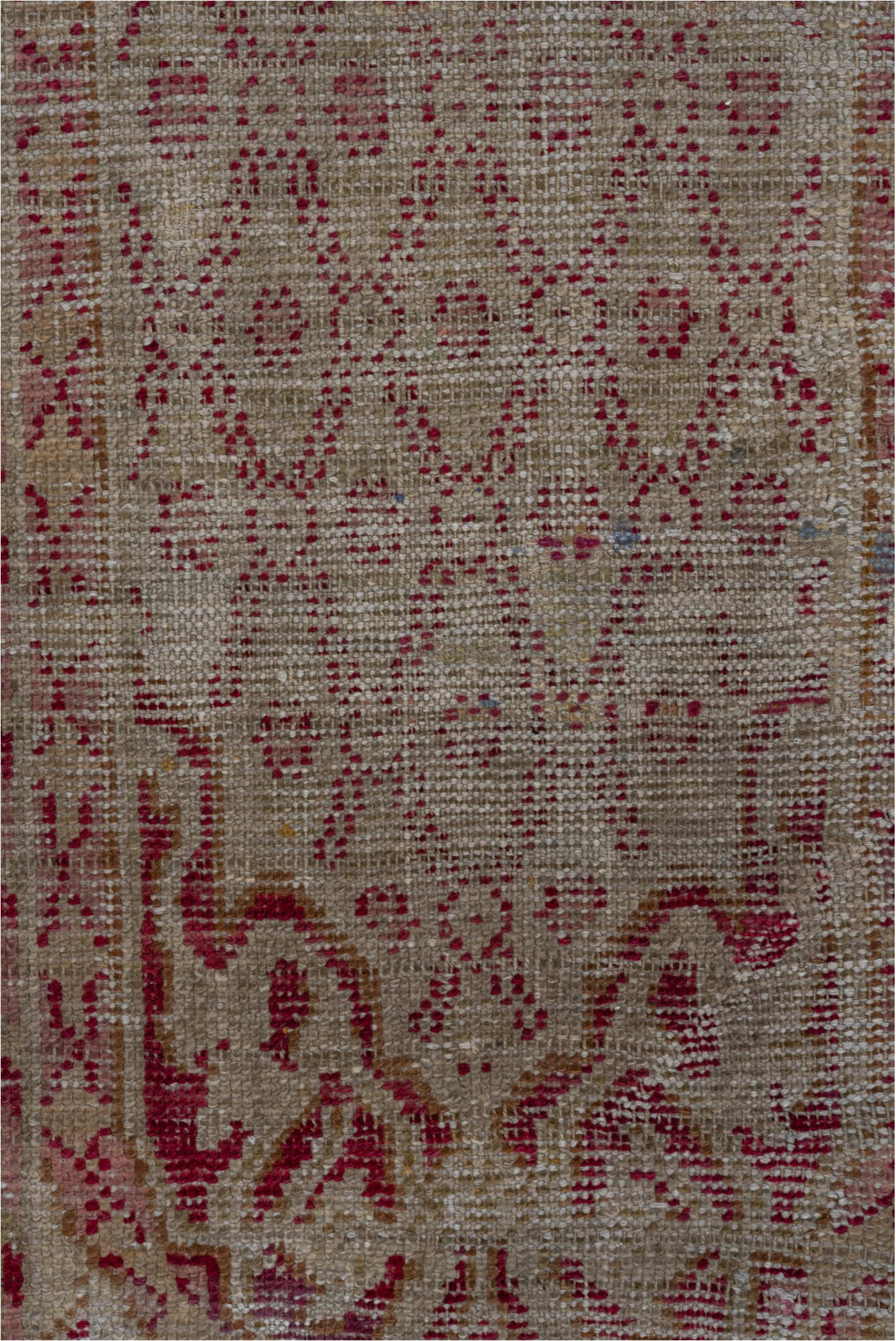 3' x 22' one-of-a-kind handmade vintage Oushak runner rug. Color palette: brown, gray, pink, red, light gray, off-white