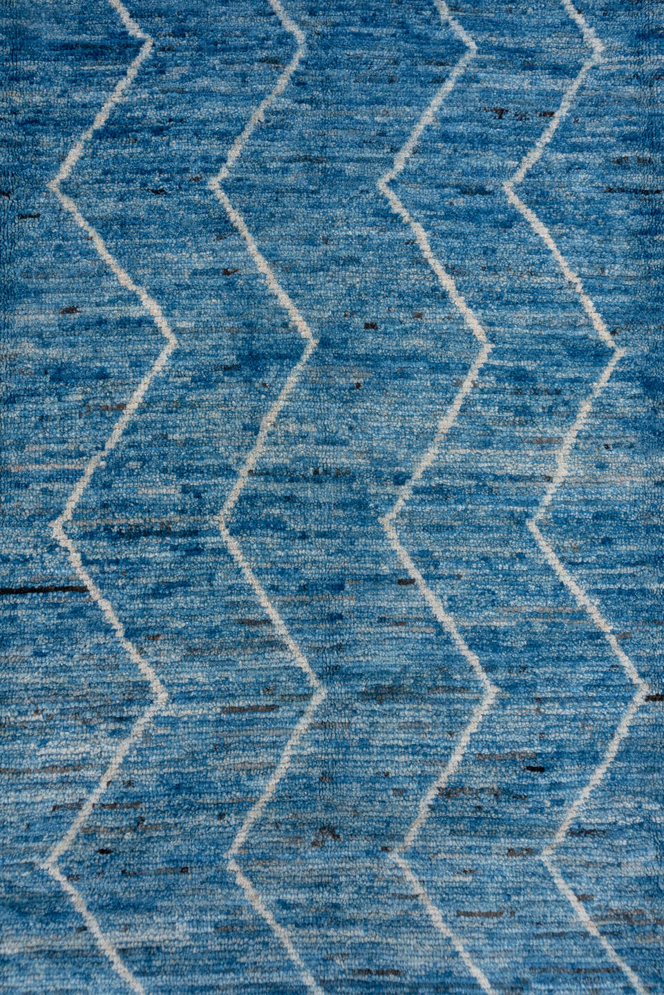 6' x 10' one-of-a-kind handmade vintage Moroccan large size rug. Color palette: gray, light blue, blue, light gray