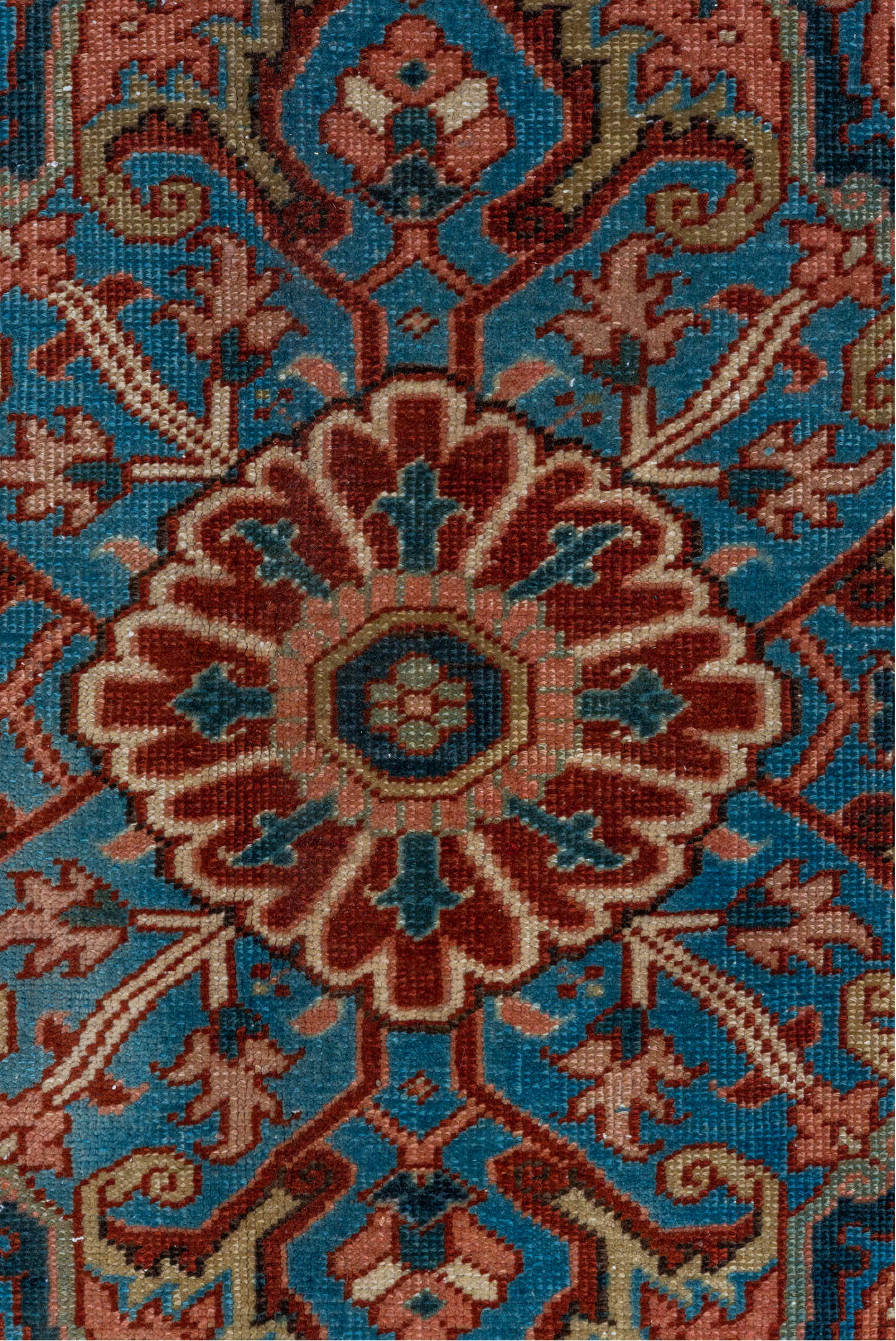 8' x 12' one-of-a-kind handmade vintage Heriz large size rug. Color palette: blue, gray, black, brown, red, pink, arapawa