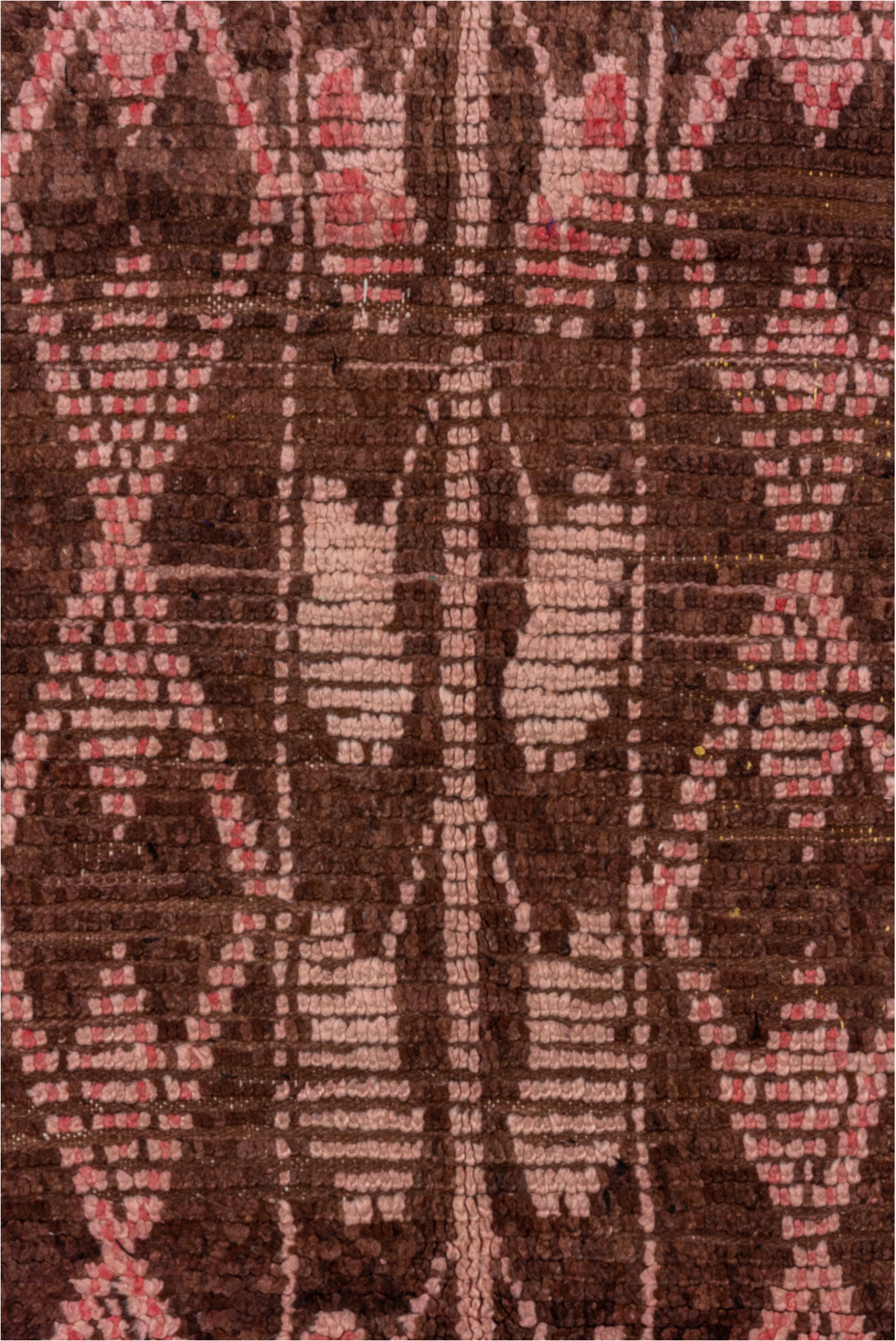 3' x 6' one-of-a-kind handmade vintage Moroccan small size rug. Color palette: brown, pink, red