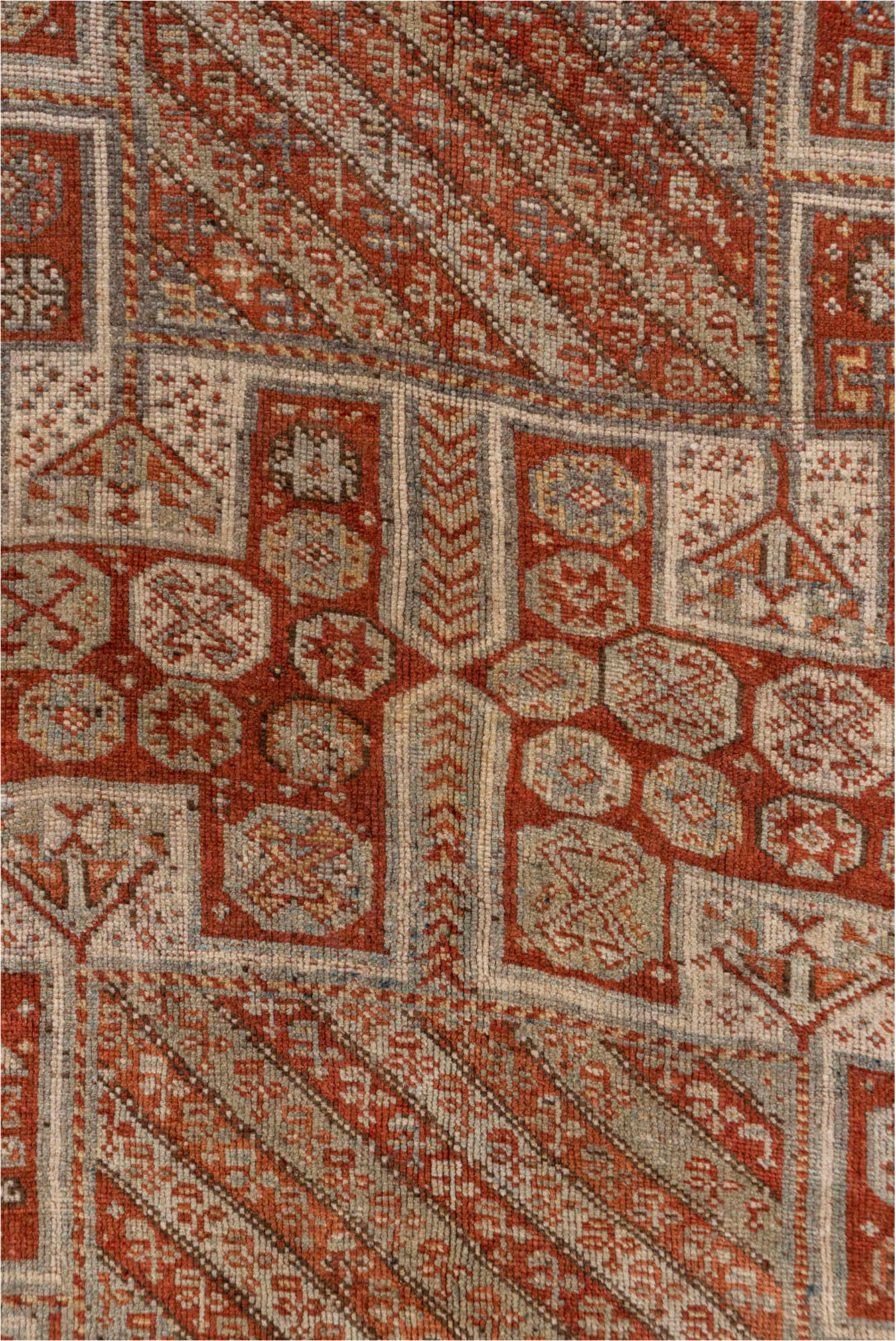 4' x 7' one-of-a-kind handmade vintage Kurd rug. Color palette: brown, gray, off-white, pink, snow, white, whitesmoke