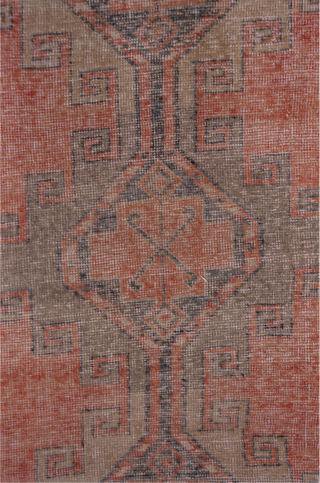 2' x 11' one-of-a-kind handmade vintage Oushak runner rug. Color palette: brown, gray, off-white, pink, red, snow, white