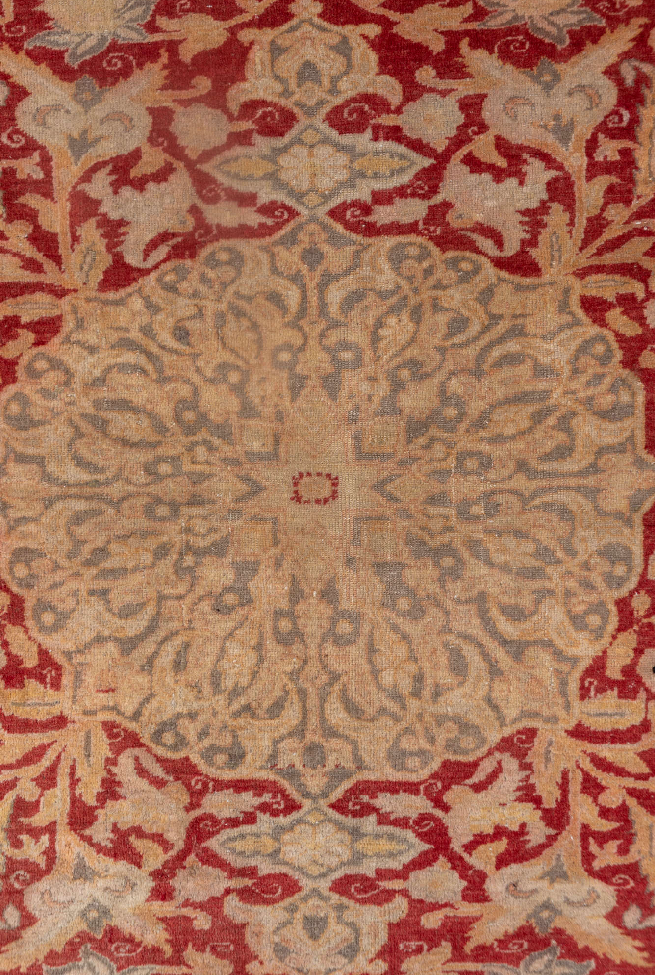 4' x 5' one-of-a-kind handmade vintage Kaisary small size rug. Color palette: brown, dark red, gray, light gray, off-white