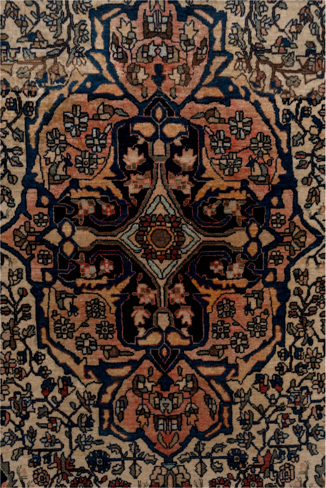 4' x 6' one-of-a-kind handmade vintage Far.Sarouk small size rug. Color palette: black, blue, brown, charcoal, gray