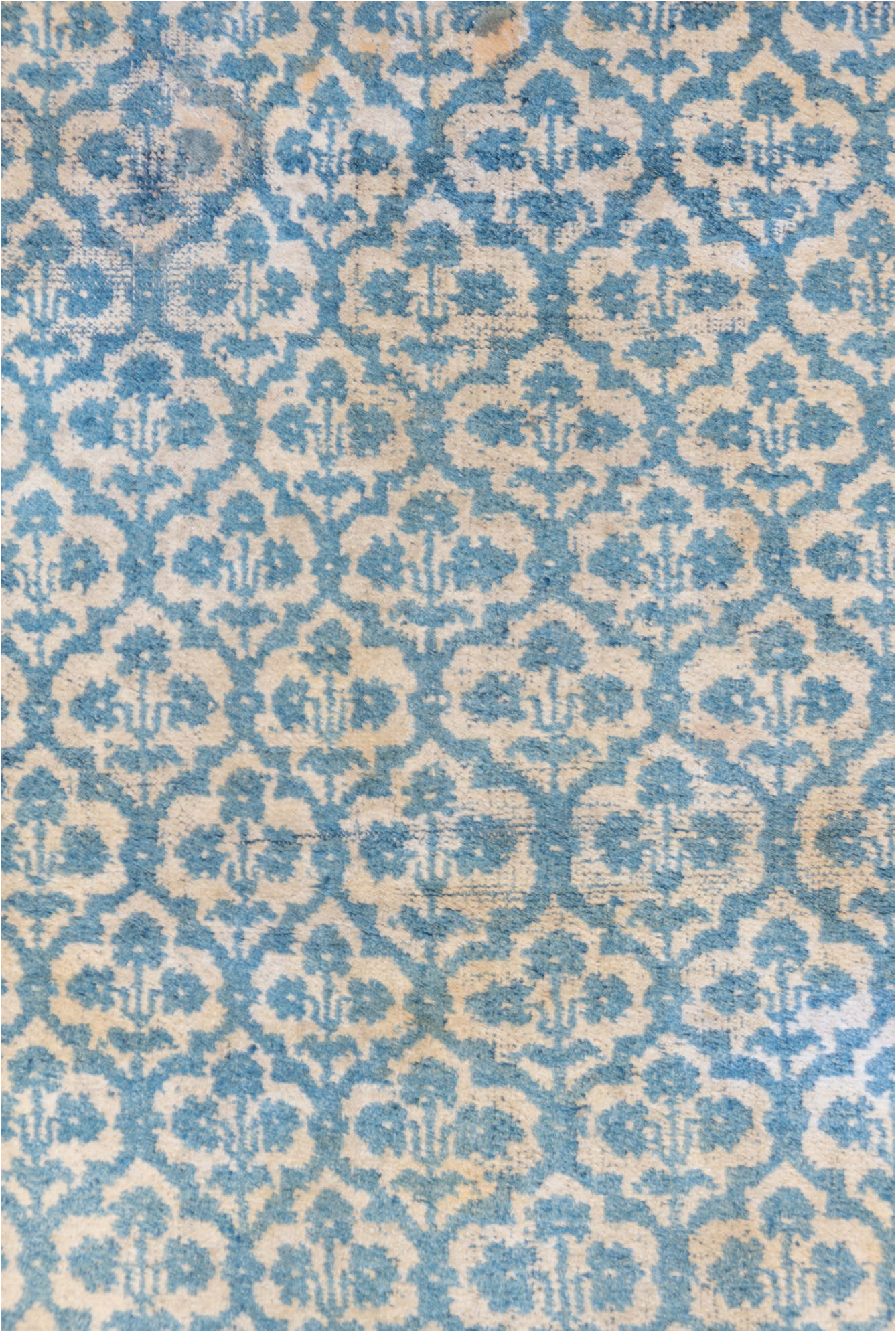 3' x 6' one-of-a-kind handmade vintage Cotton Agra small size rug. Color palette: blue, dark gray, dim gray, gray