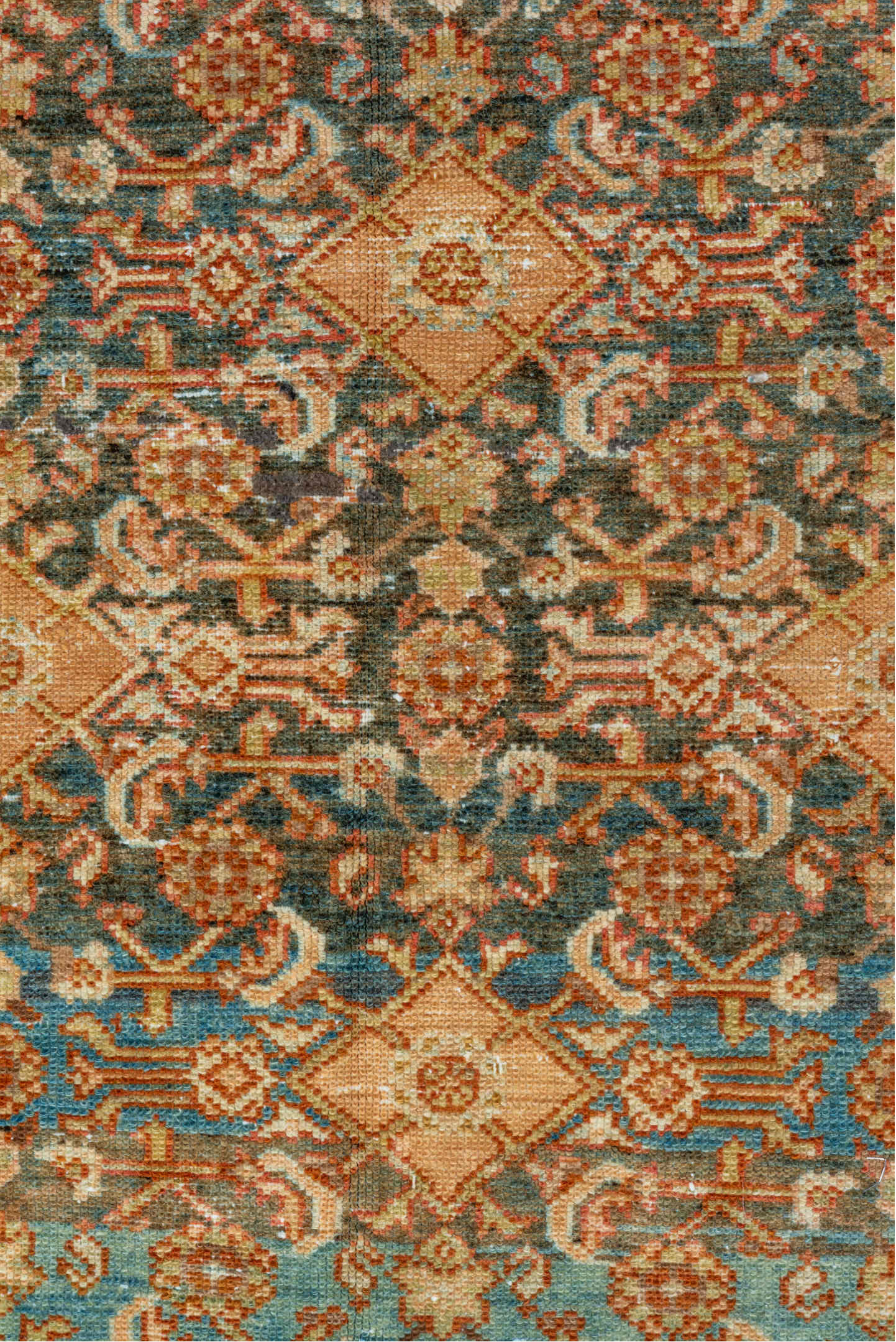 11' x 20' one-of-a-kind handmade vintage Malayer oversize rug. Color palette: gray, light gray, off-white, brown, blue