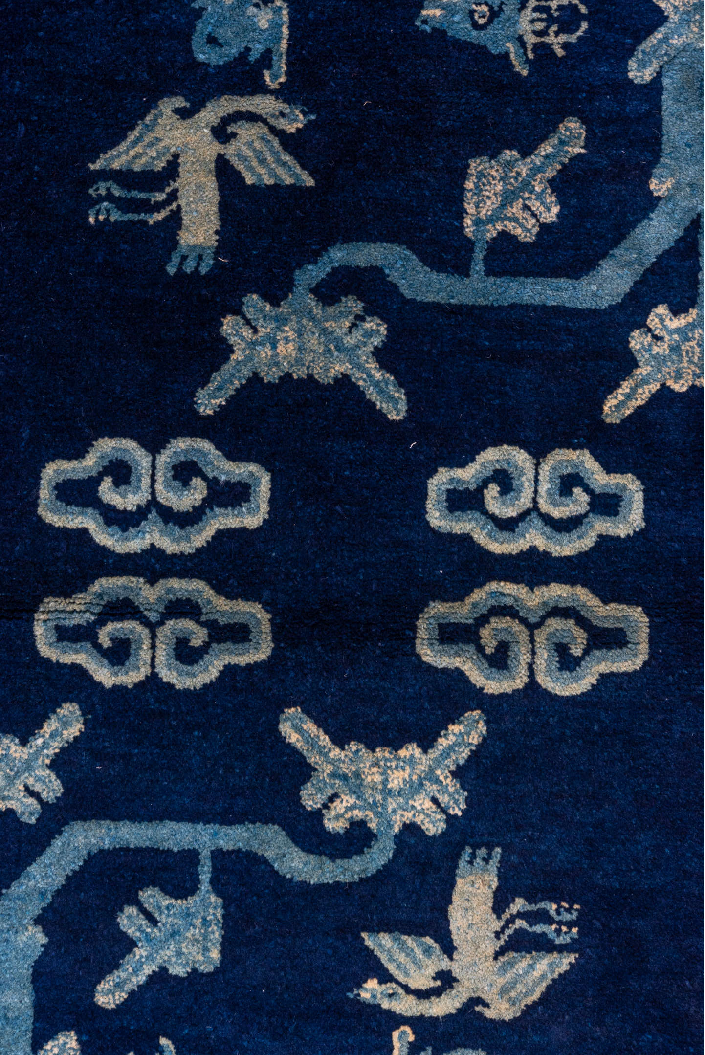 3' x 5' one-of-a-kind handmade vintage Chinese small size rug. Color palette: gray, blue, arapawa