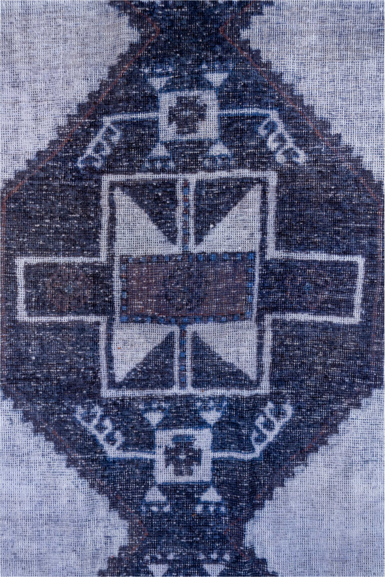 3' x 12' one-of-a-kind handmade vintage Oushak runner rug. Color palette: blue, gray, light blue, light gray, off-white