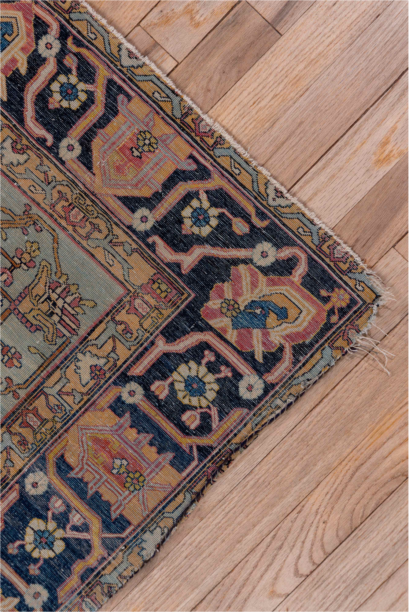 4' x 6' one-of-a-kind handmade vintage Mohtasham Kashan small size rug. Color palette: black, blue, brown, charcoal
