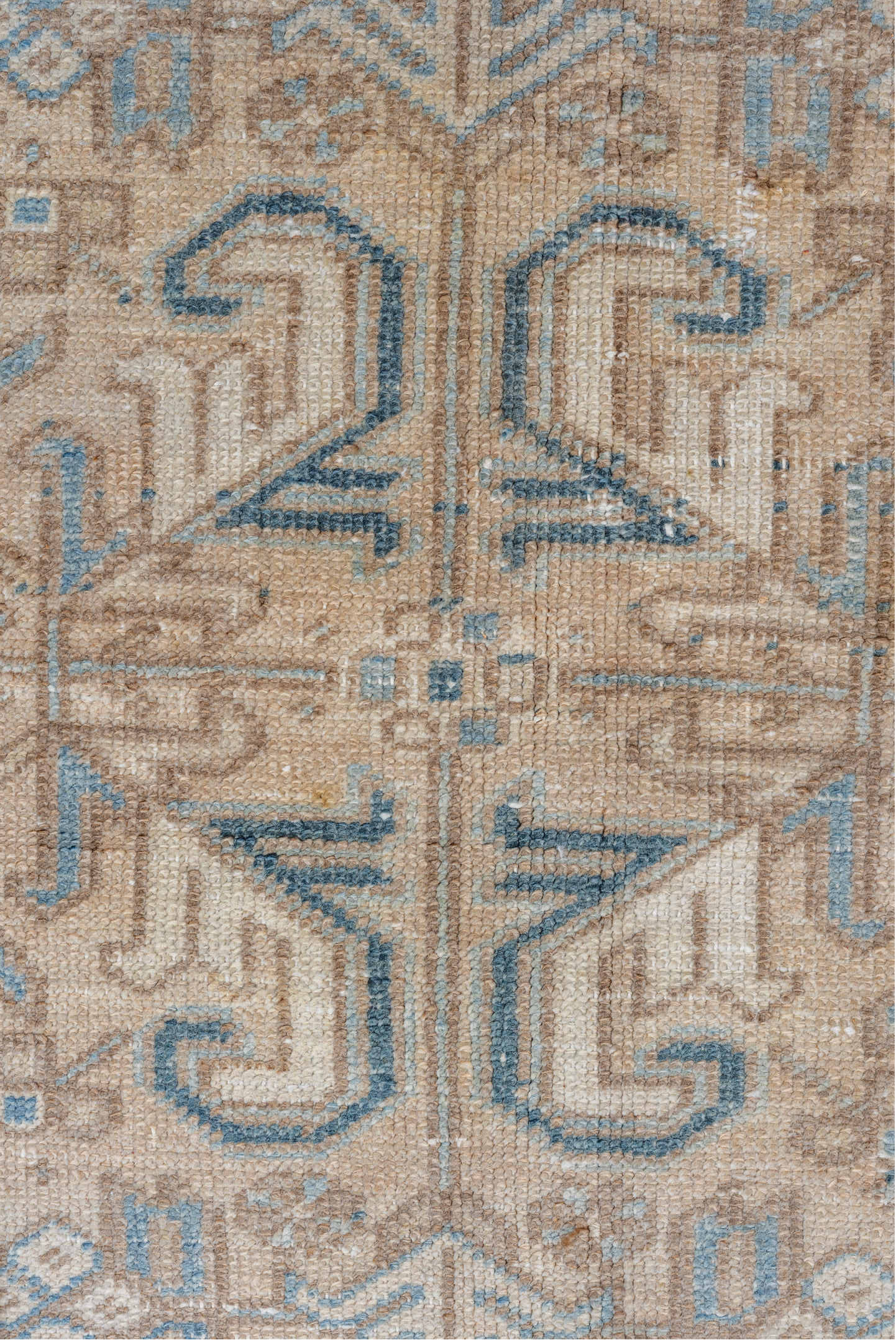 6' x 8' one-of-a-kind handmade vintage Heriz medium size rug. Color palette: gray, off-white, light gray, blue, light blue